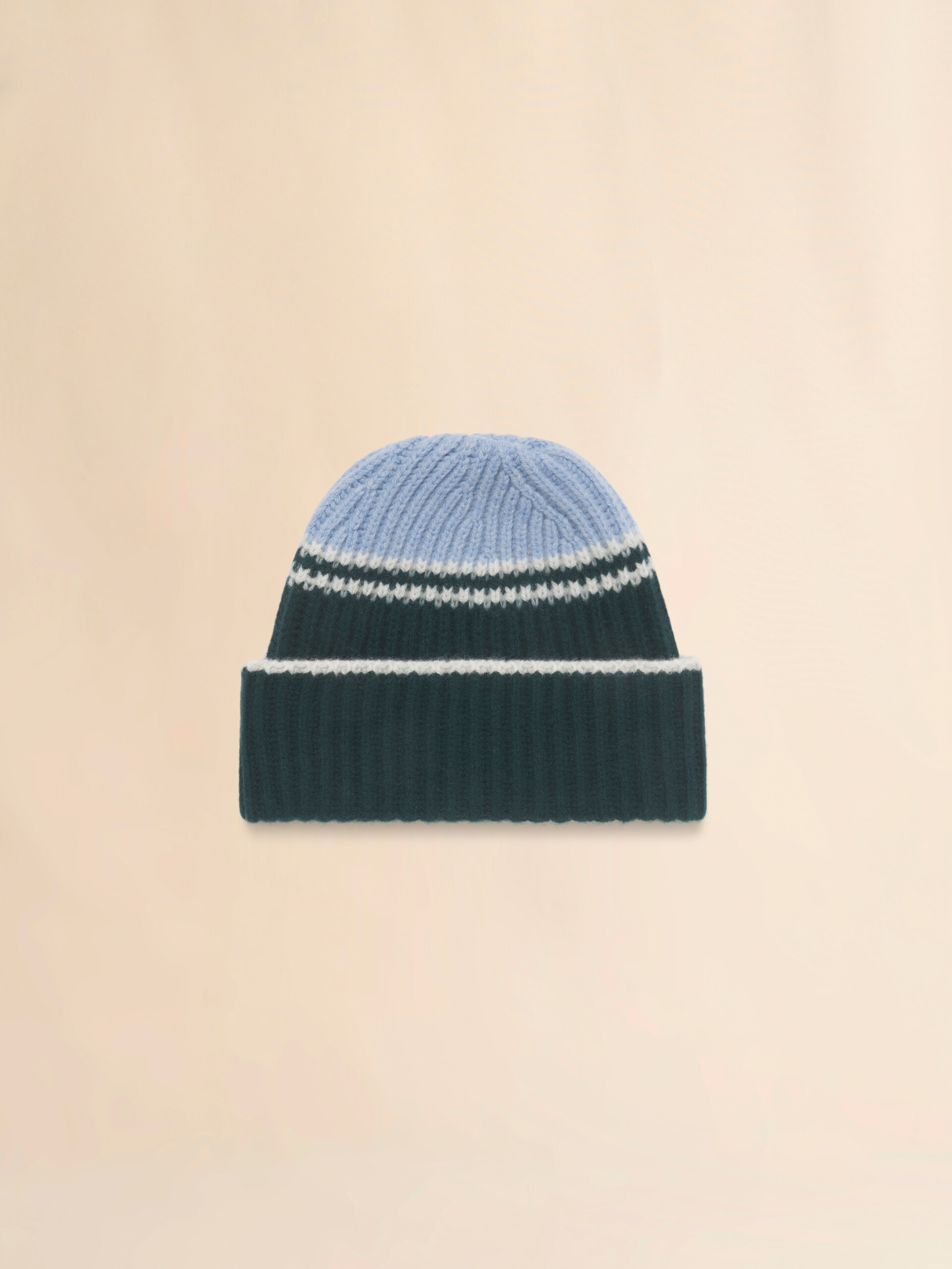 Light blue wool-cashmere fisherman's rib beanie - Hats - Image 3