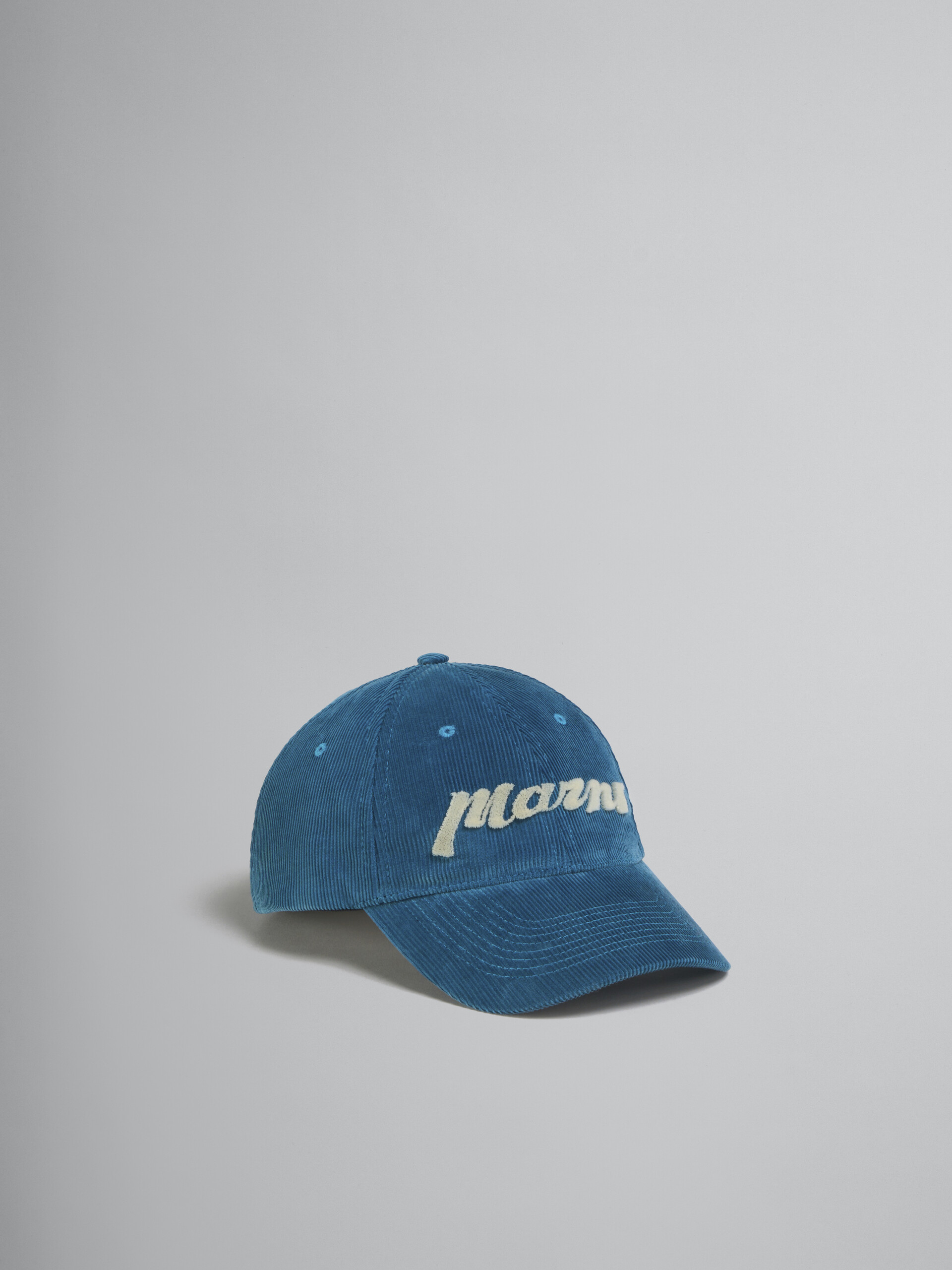 Blue corduroy baseball cap with sponge logo - Hats - Image 1