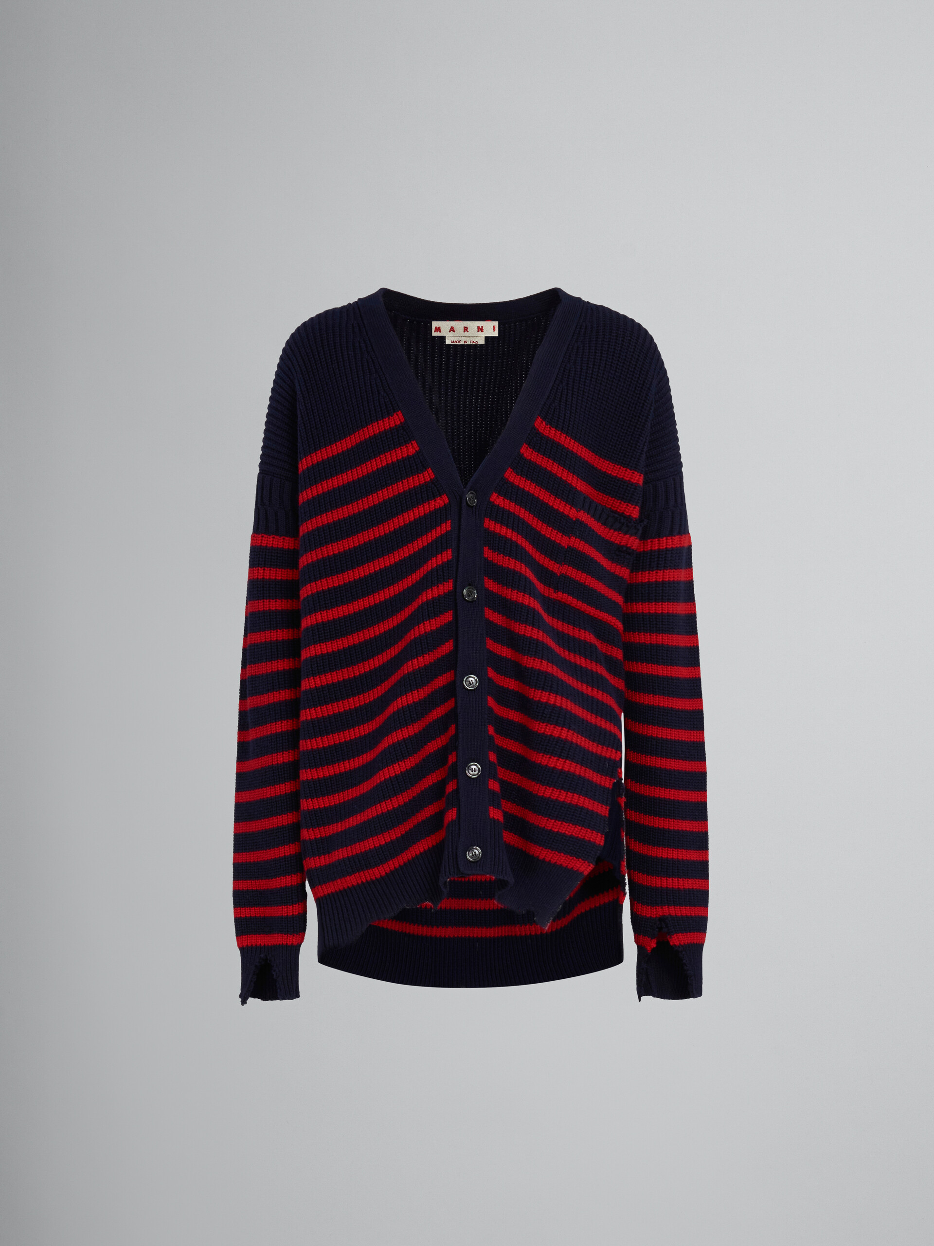 Blue wool and cotton striped fisherman cardigan - Pullovers - Image 1
