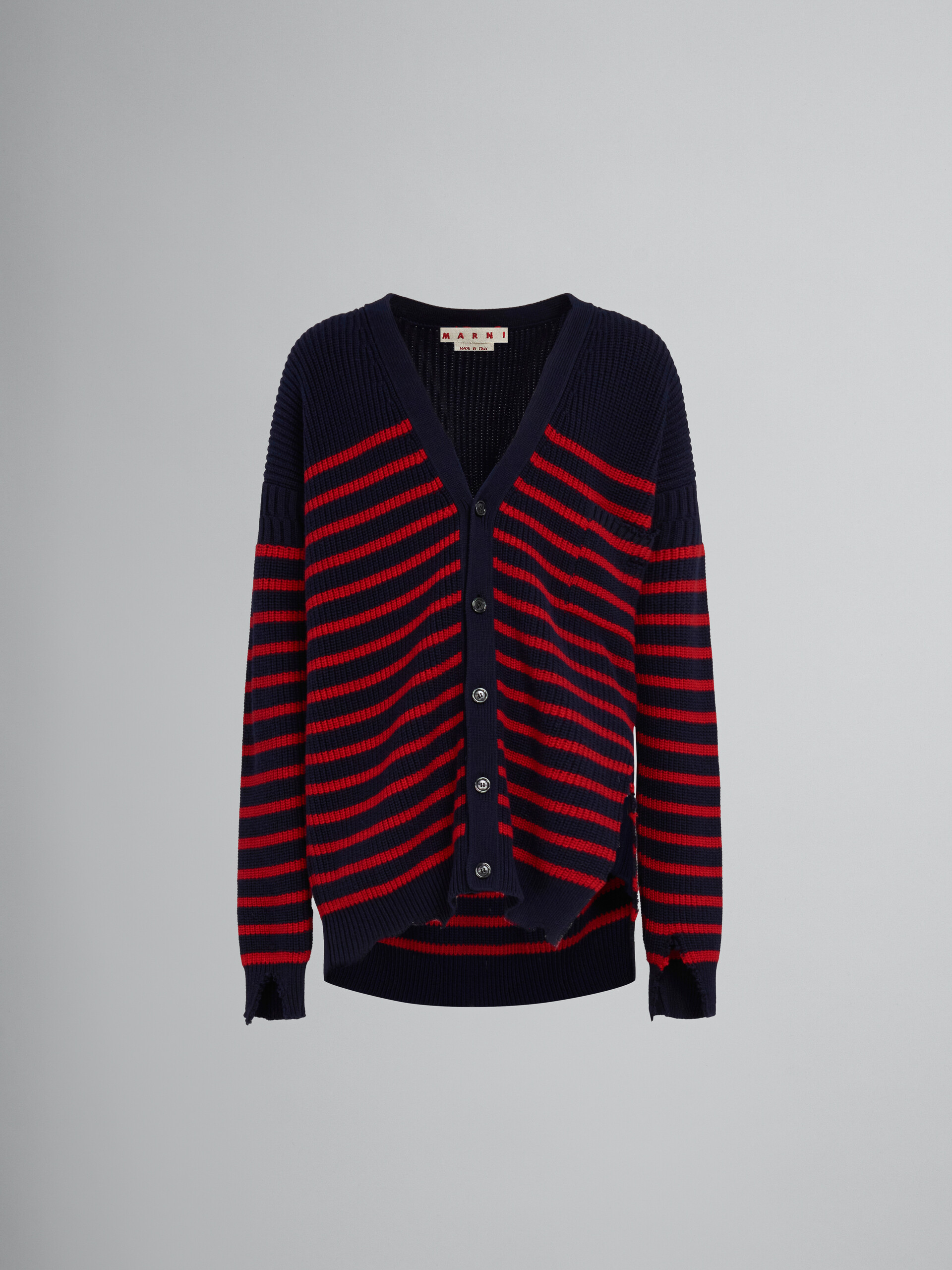 Blue wool and cotton striped fisherman cardigan | Marni