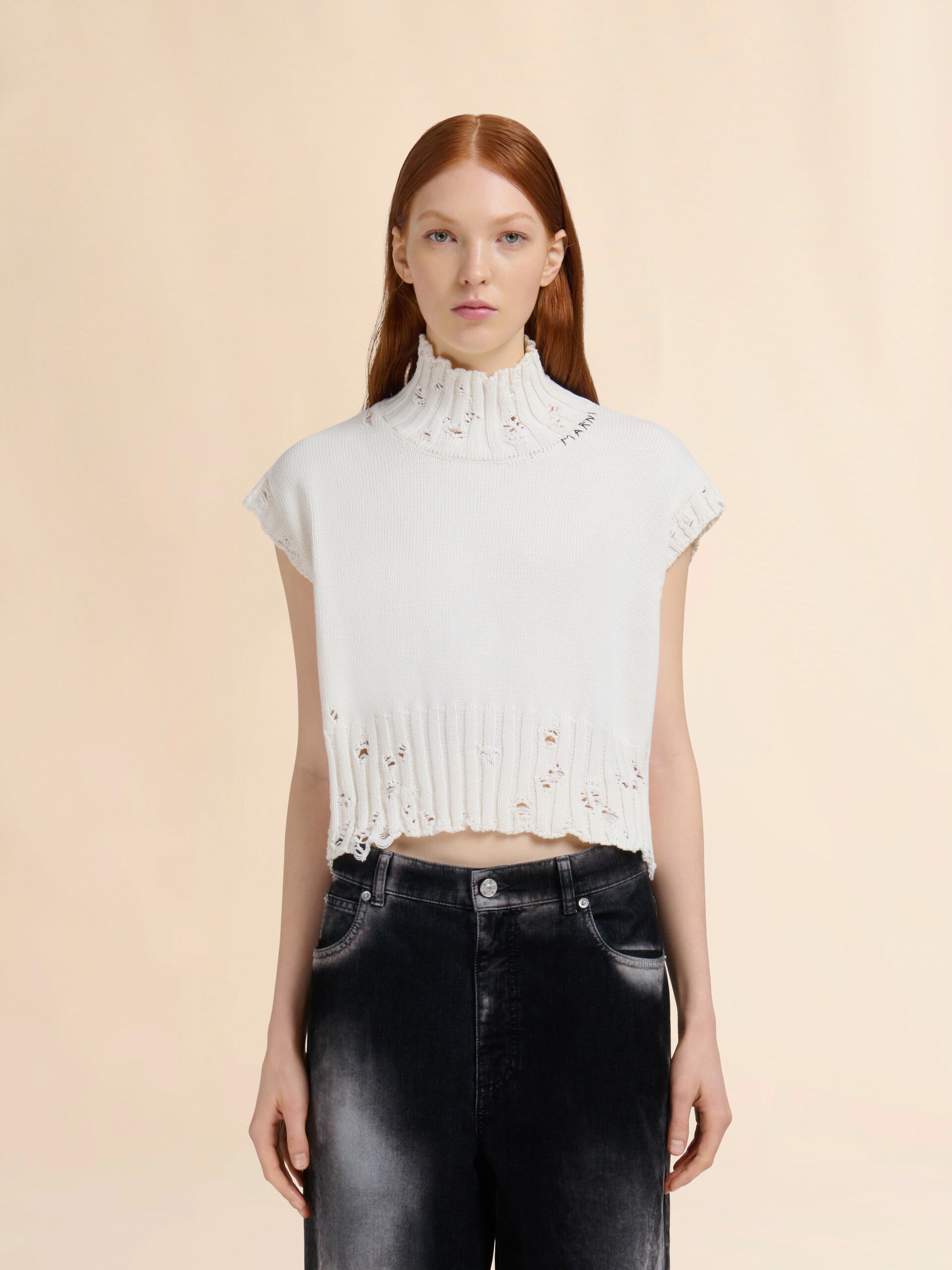 Gilet corto in cotone nero - Pullover - Image 2