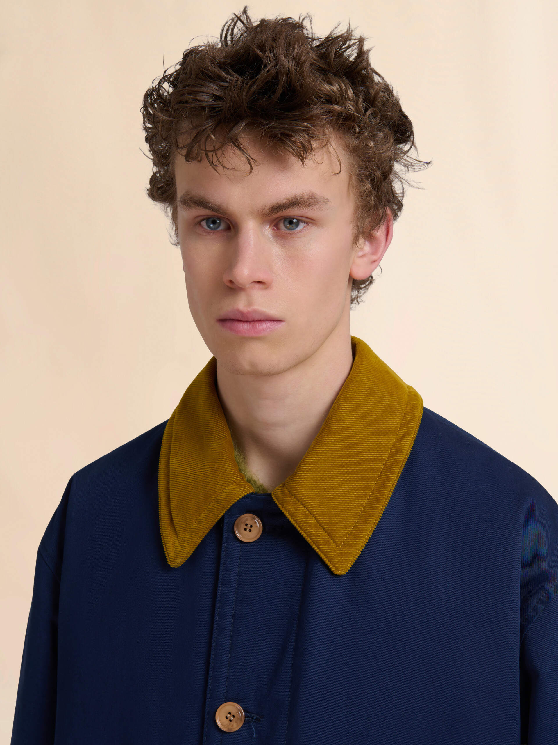 Blue organic gabardine parka with corduroy collar - Coats - Image 4