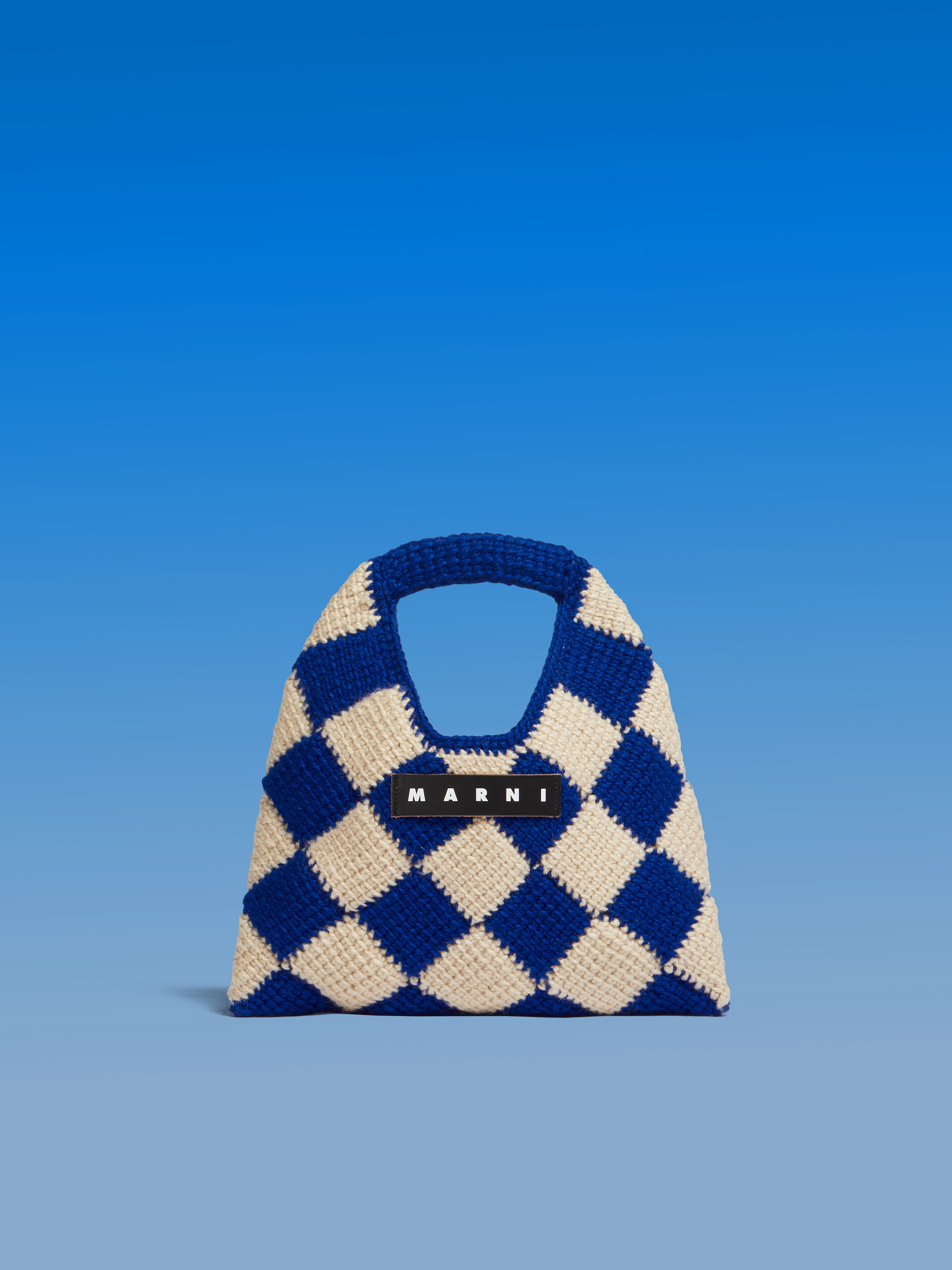 MARNI MARKET DIAMOND mini bag in blue and brown tech wool - Shopping Bags - Image 1