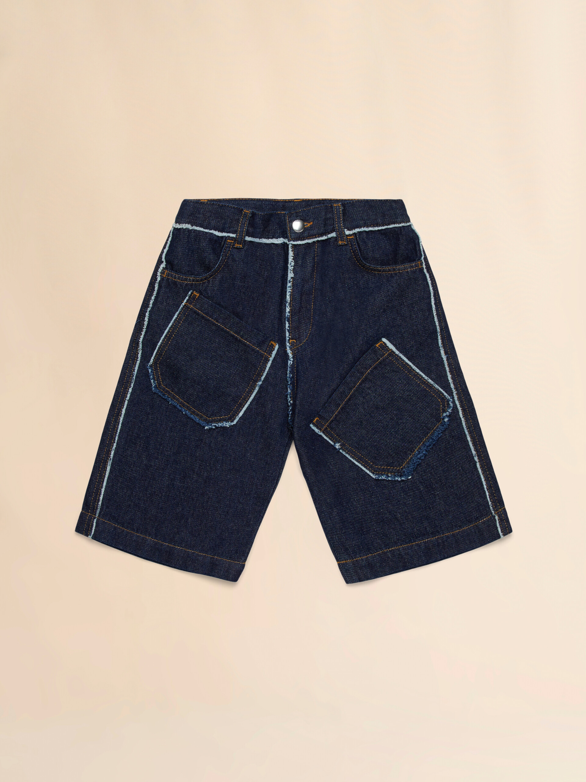 Dark denim shorts with frayed details - Pants - Image 1
