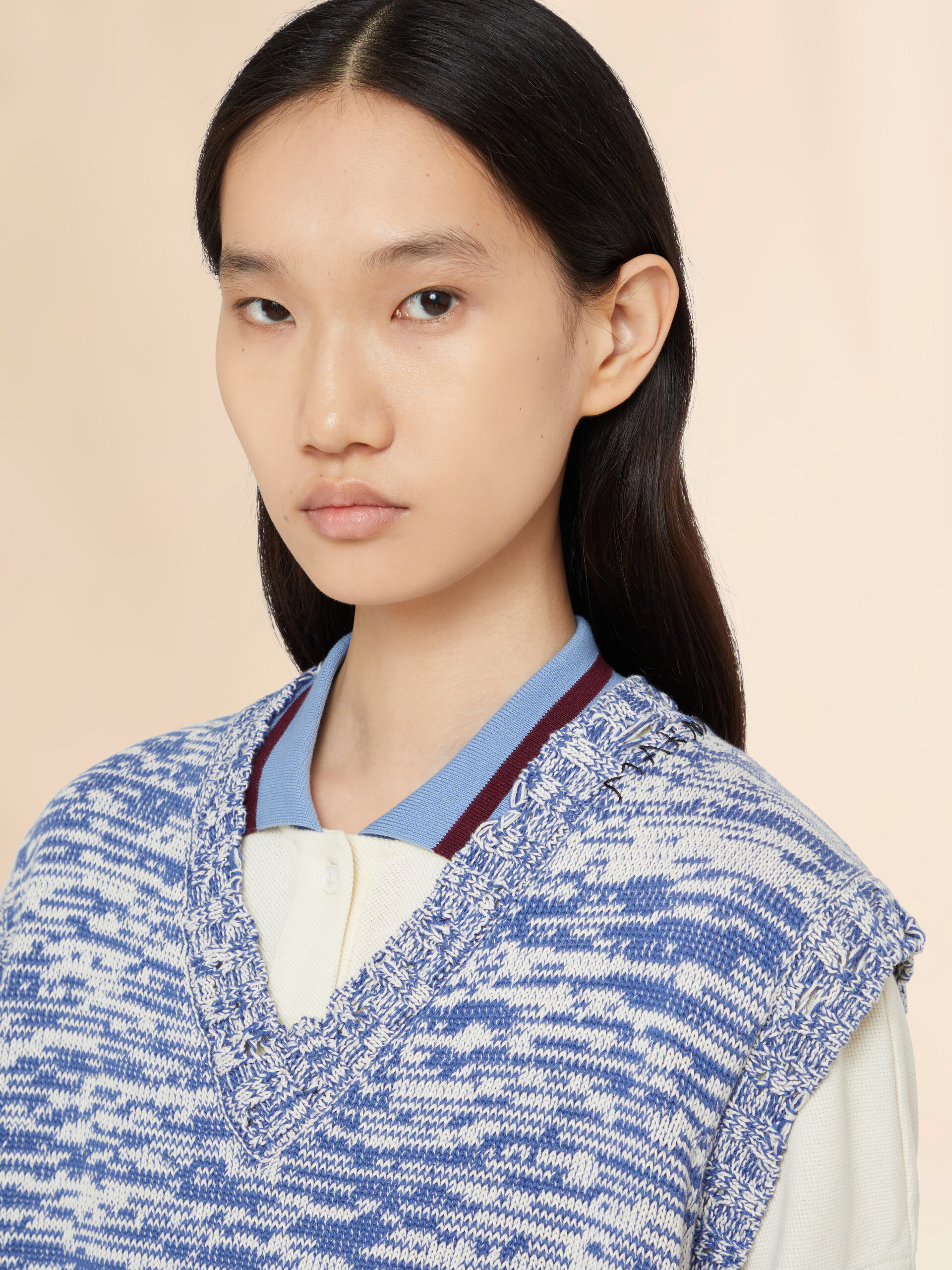 Blue dishevelled mouliné cotton vest - Pullovers - Image 3