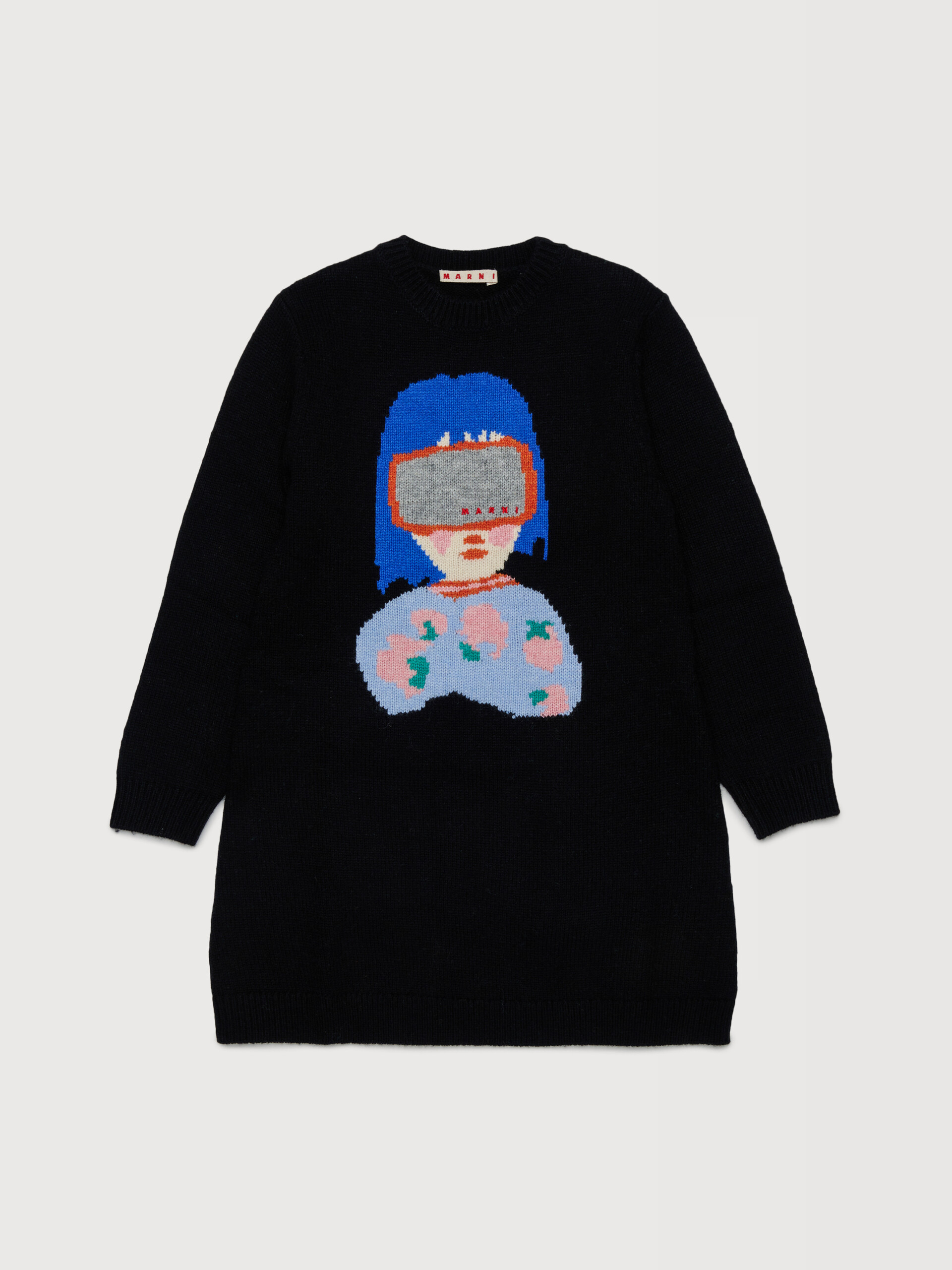 Black wool blend jumper dress with goggle lady inlay - Dresses - Image 1