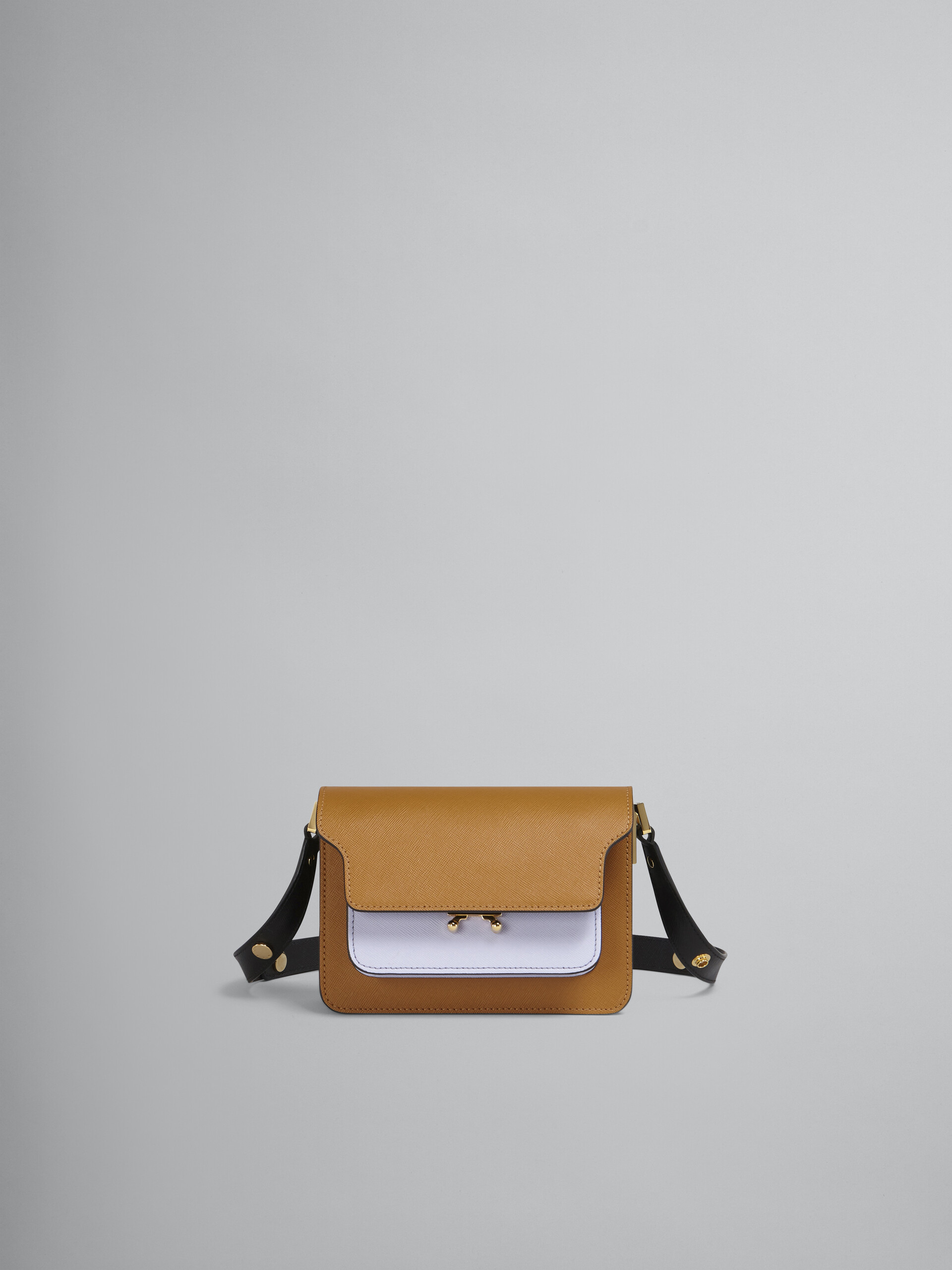 Mini sac TRUNK en cuir saffiano marron, lilas et noir - Sacs portés épaule - Image 1