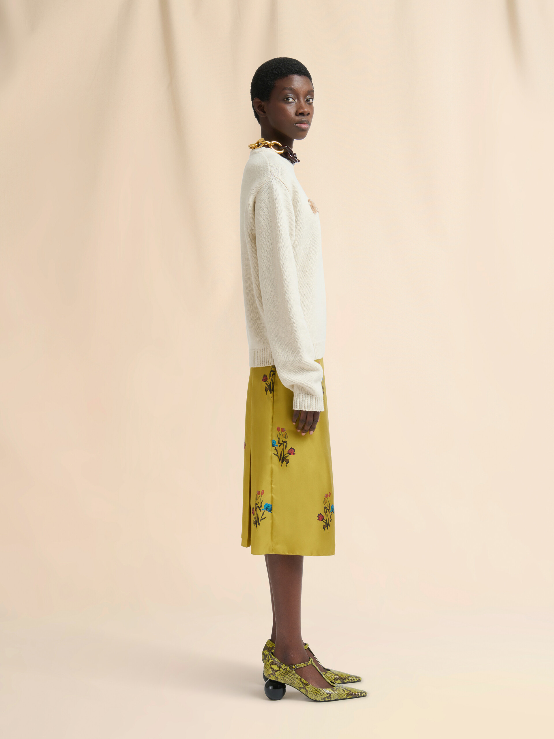 Cream wool jumper with laser-cut Marni logo - Pullovers - Image 5