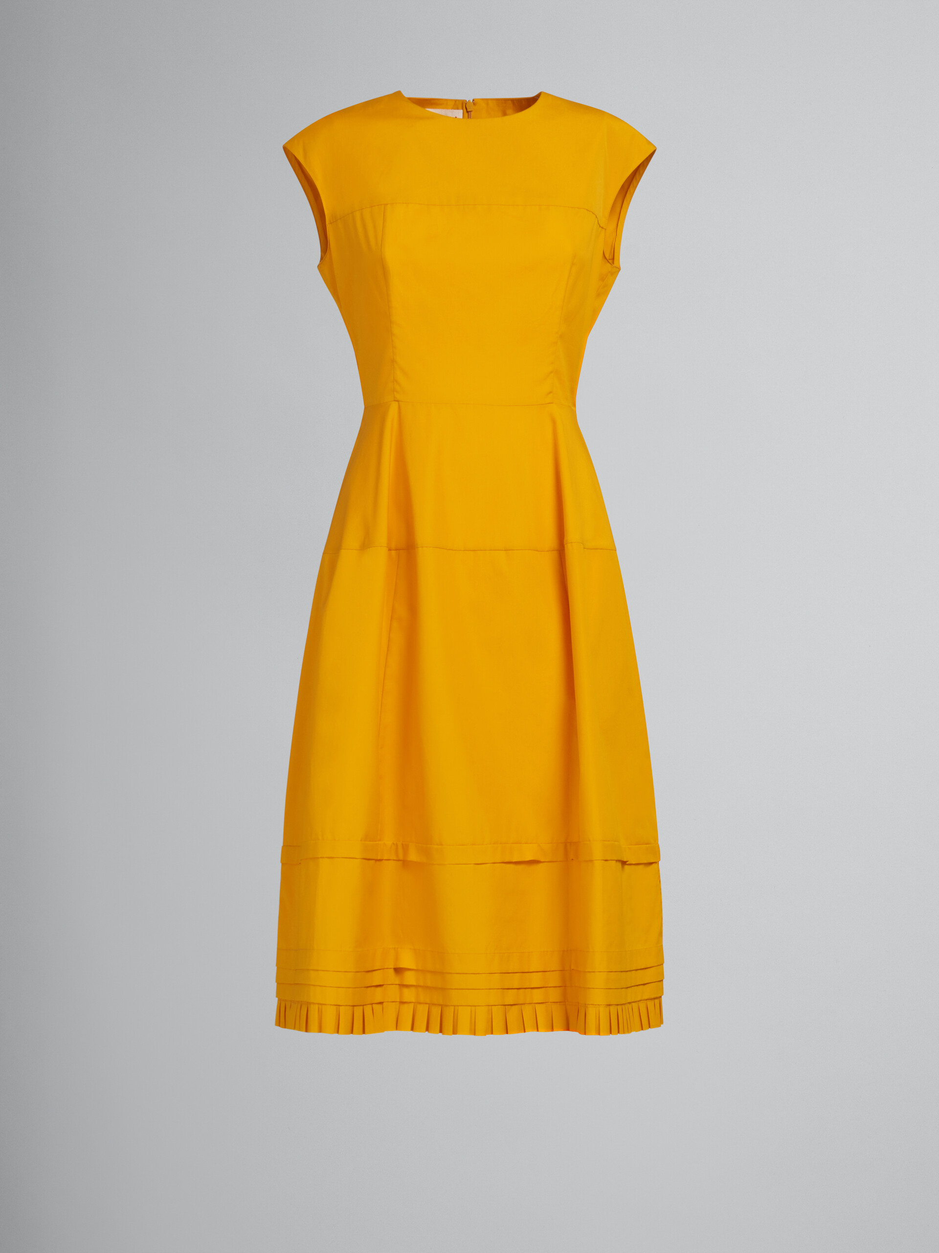 Orange organic poplin midi dress with mini pleats - Dresses - Image 1