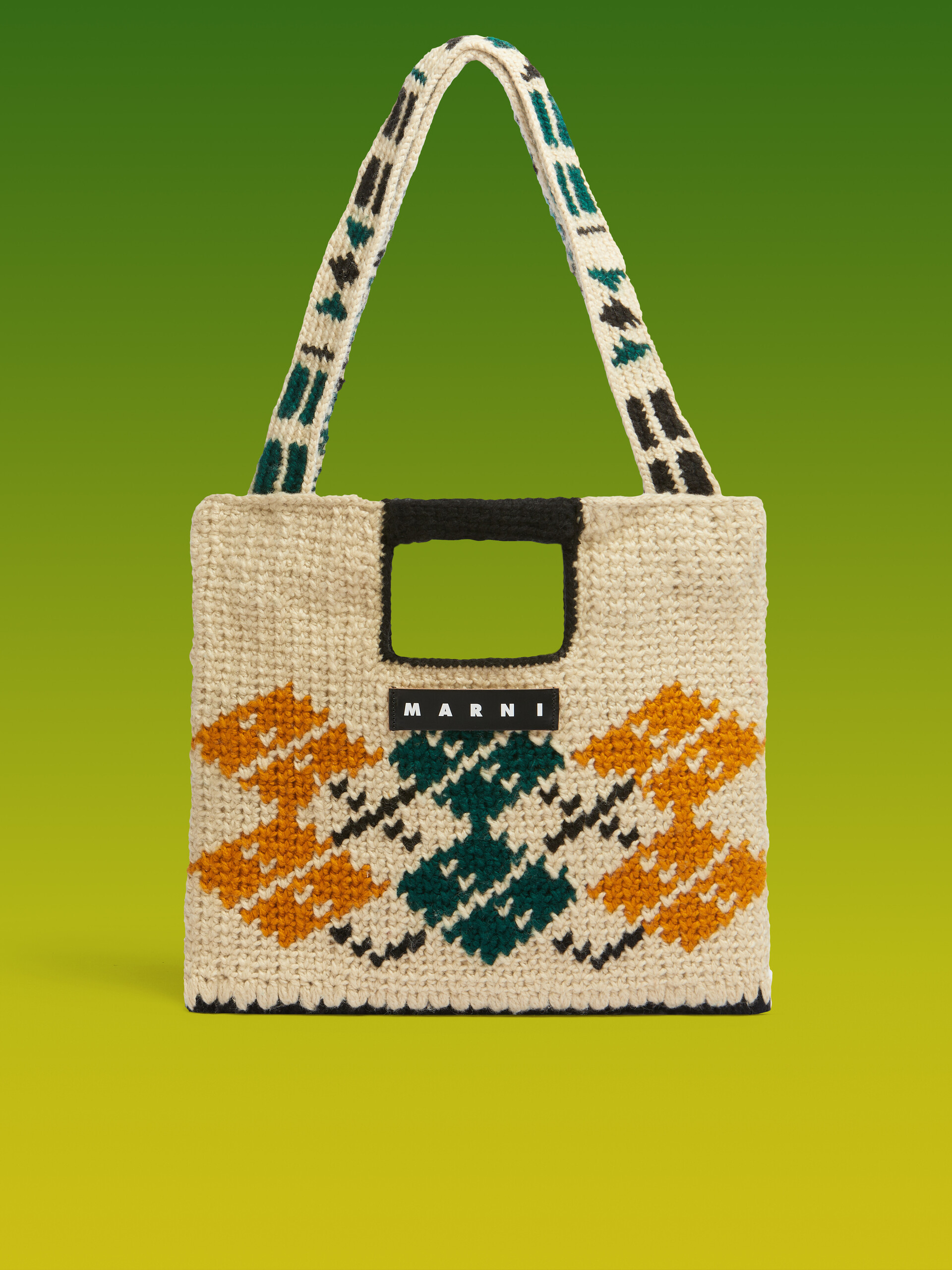White Rhombus Tech Wool Marni Market Horse Shoulder Bag - Shopping Bags - Image 1