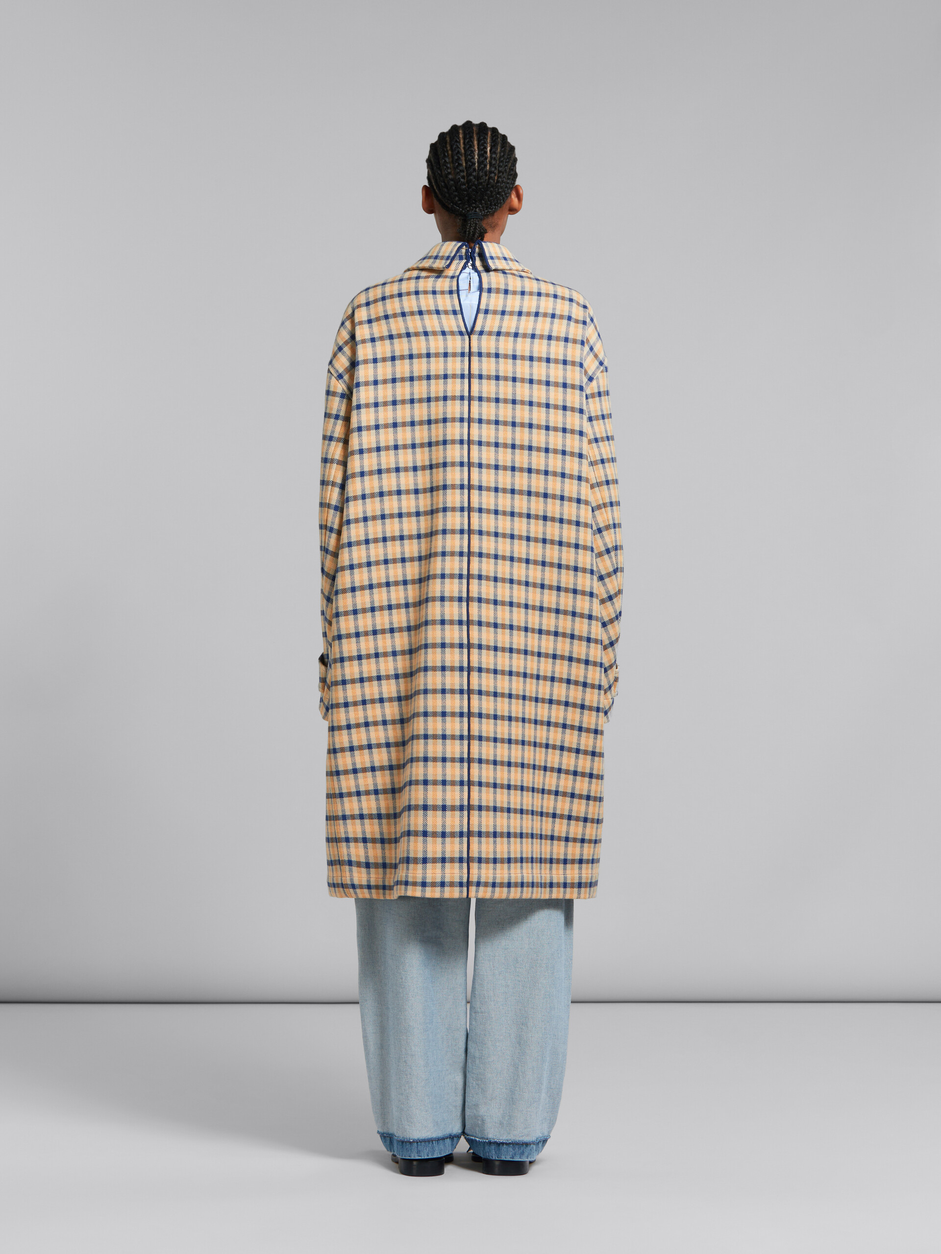 Blue and yellow checked wool reversible coat - Coat - Image 3