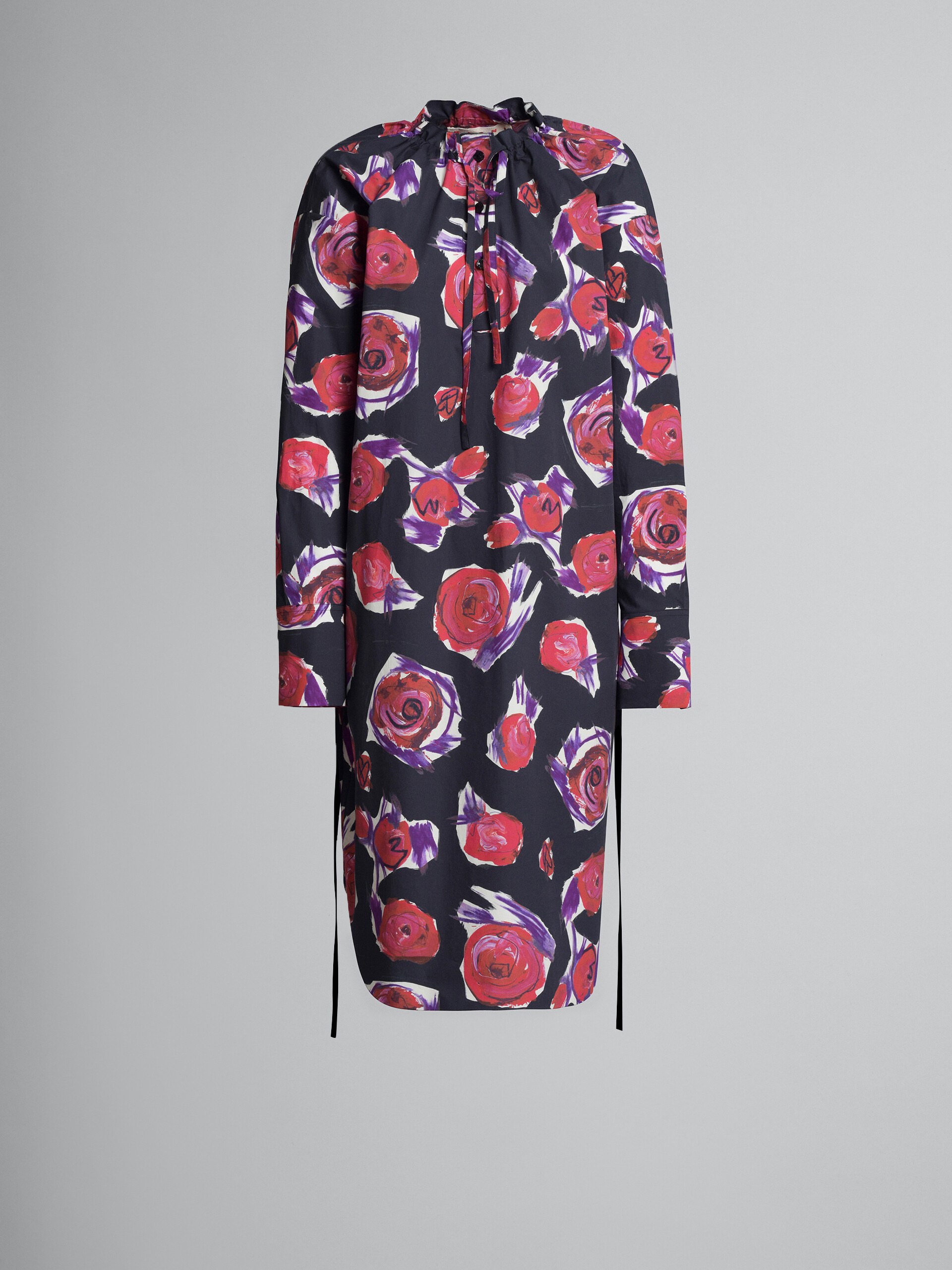 Vestido camisero de popelina con estampado Spinning Roses - Vestidos - Image 1