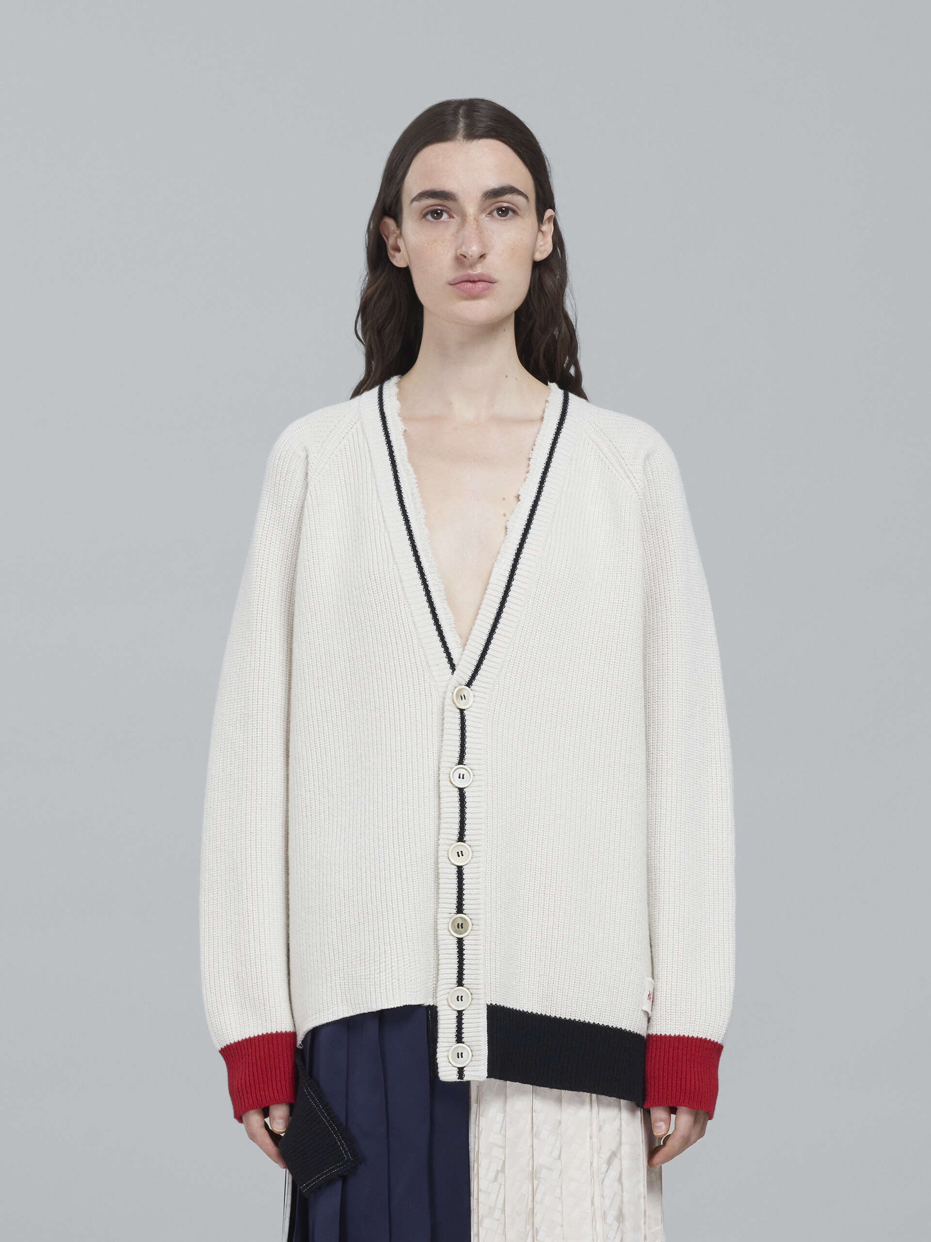 White Shetland wool and cotton long cardigan - Pullovers - Image 2