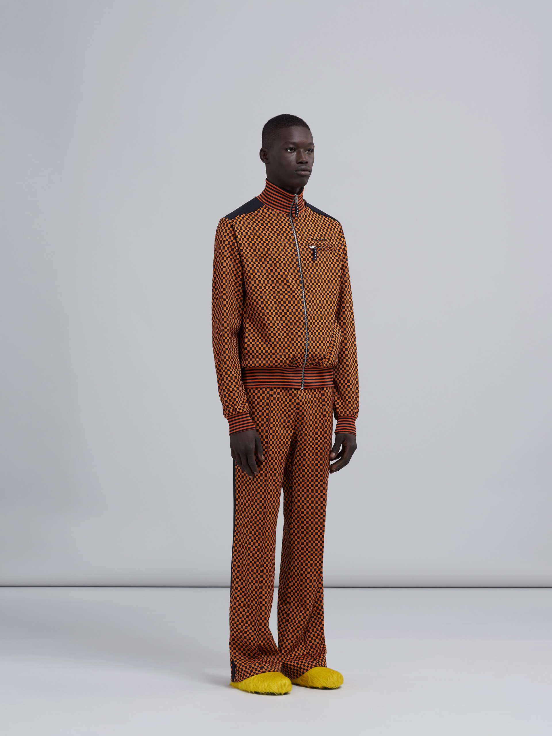 Check jacquard jersey track trousers 
