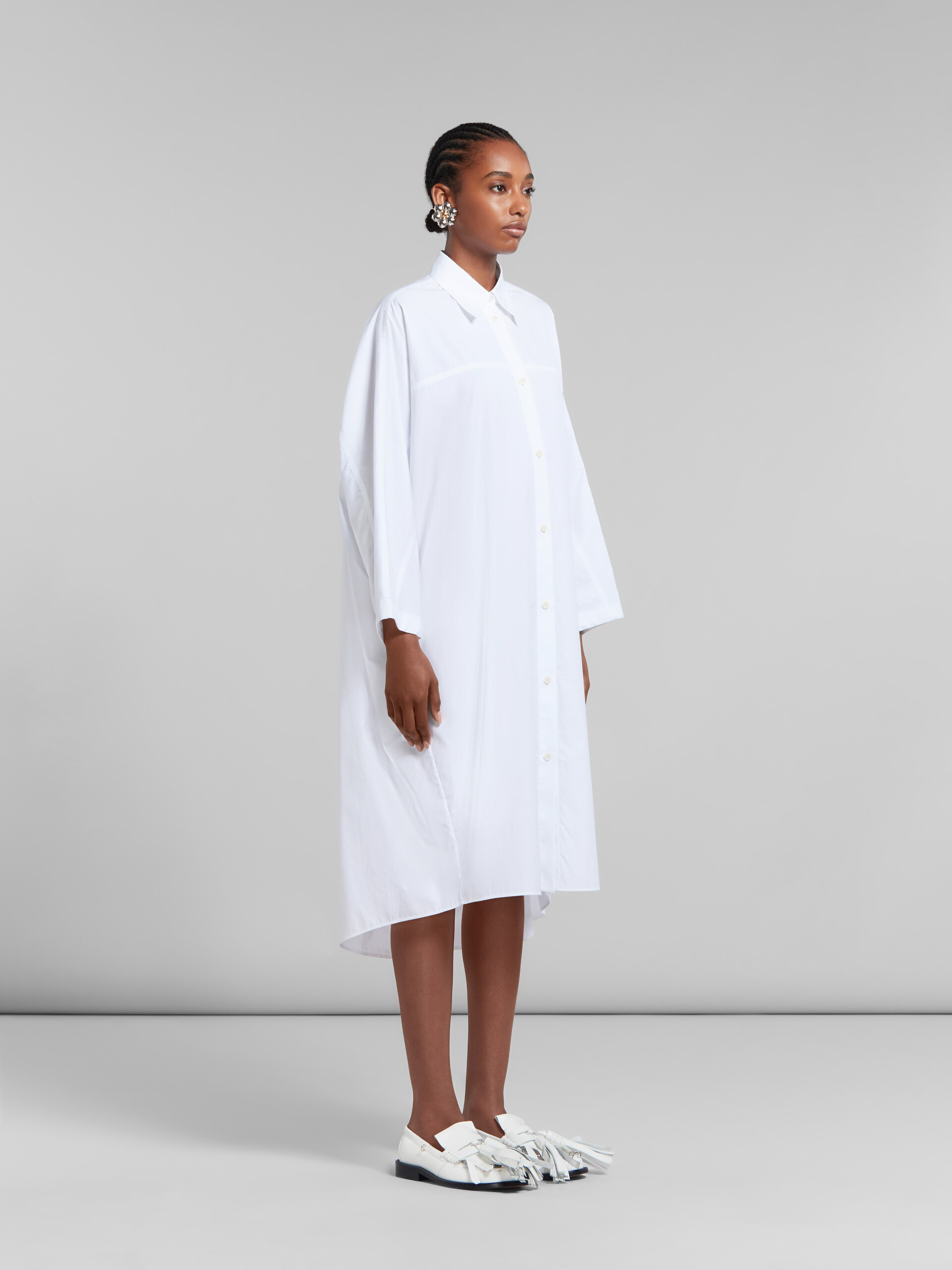 Vestido camisero oversize blanco de popelina ecológica - Vestidos - Image 6