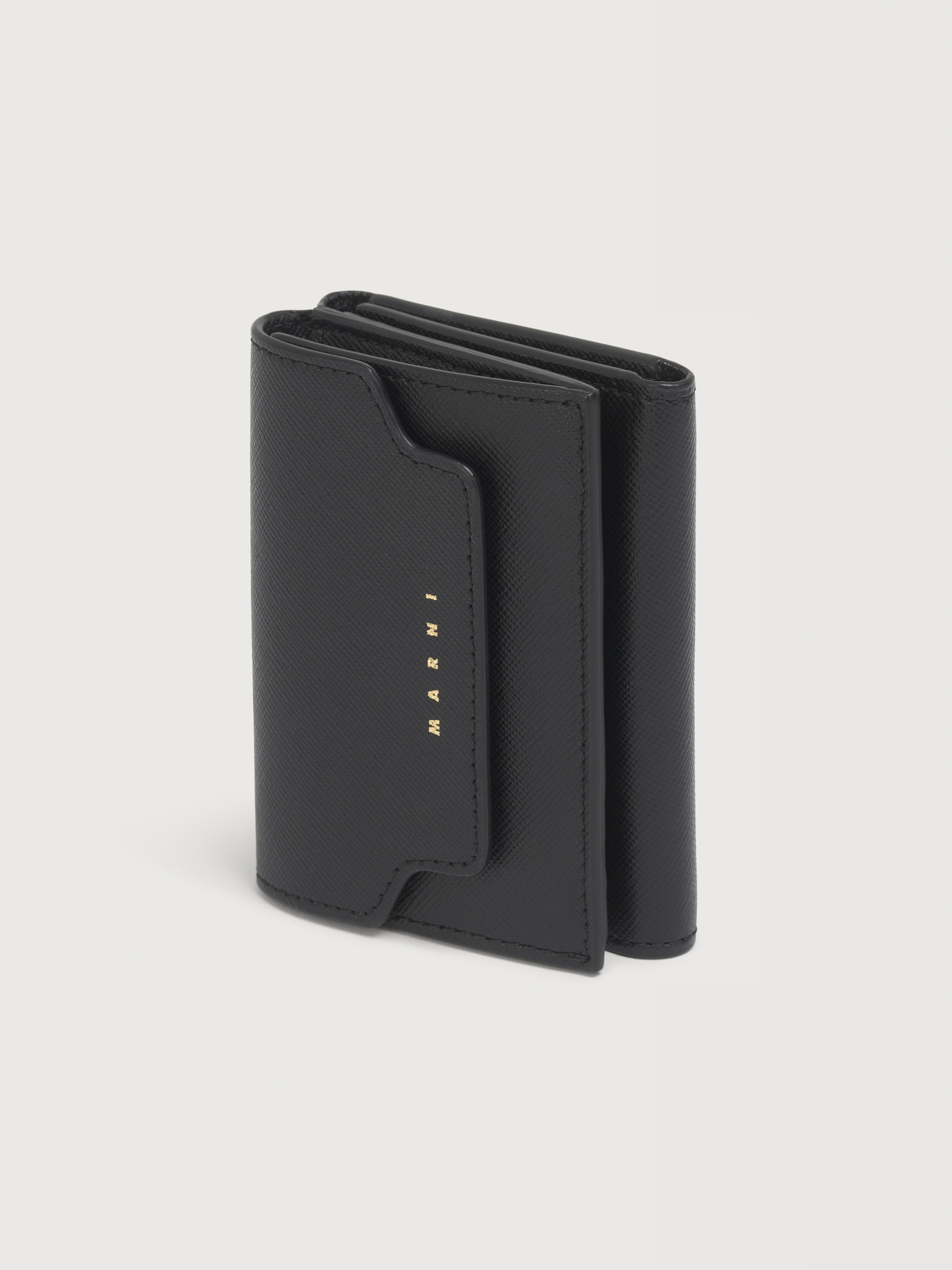 ブラック サフィアーノレザー製三つ折りウォレット - 財布 - Image 4