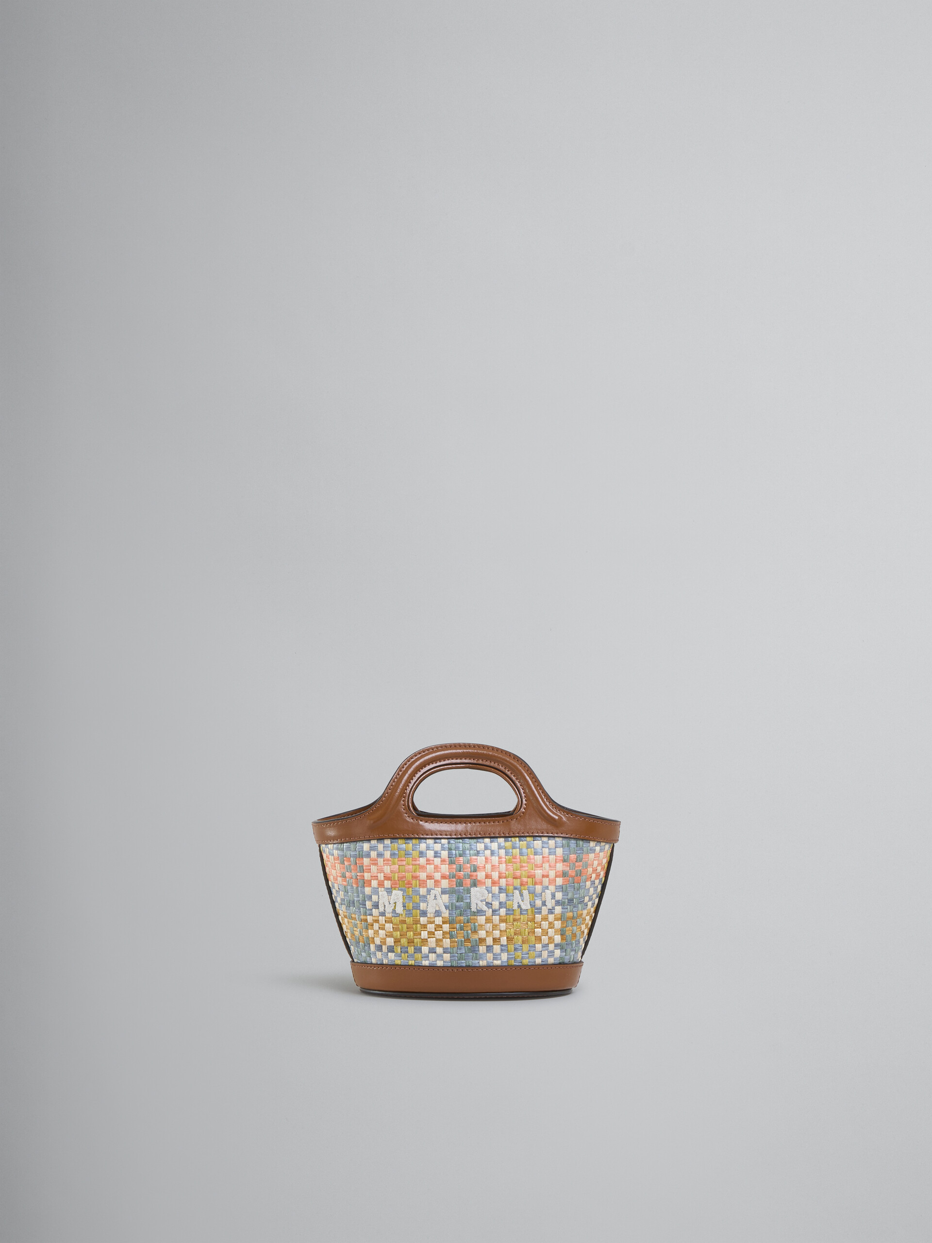 Brown leather and raffia-effect fabric Tropicalia Micro Bag | Marni