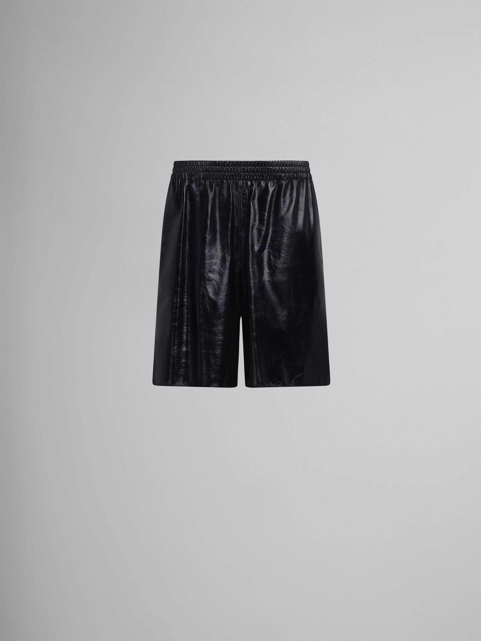 Black bermuda shorts in ultralight naplak leather - Pants - Image 1