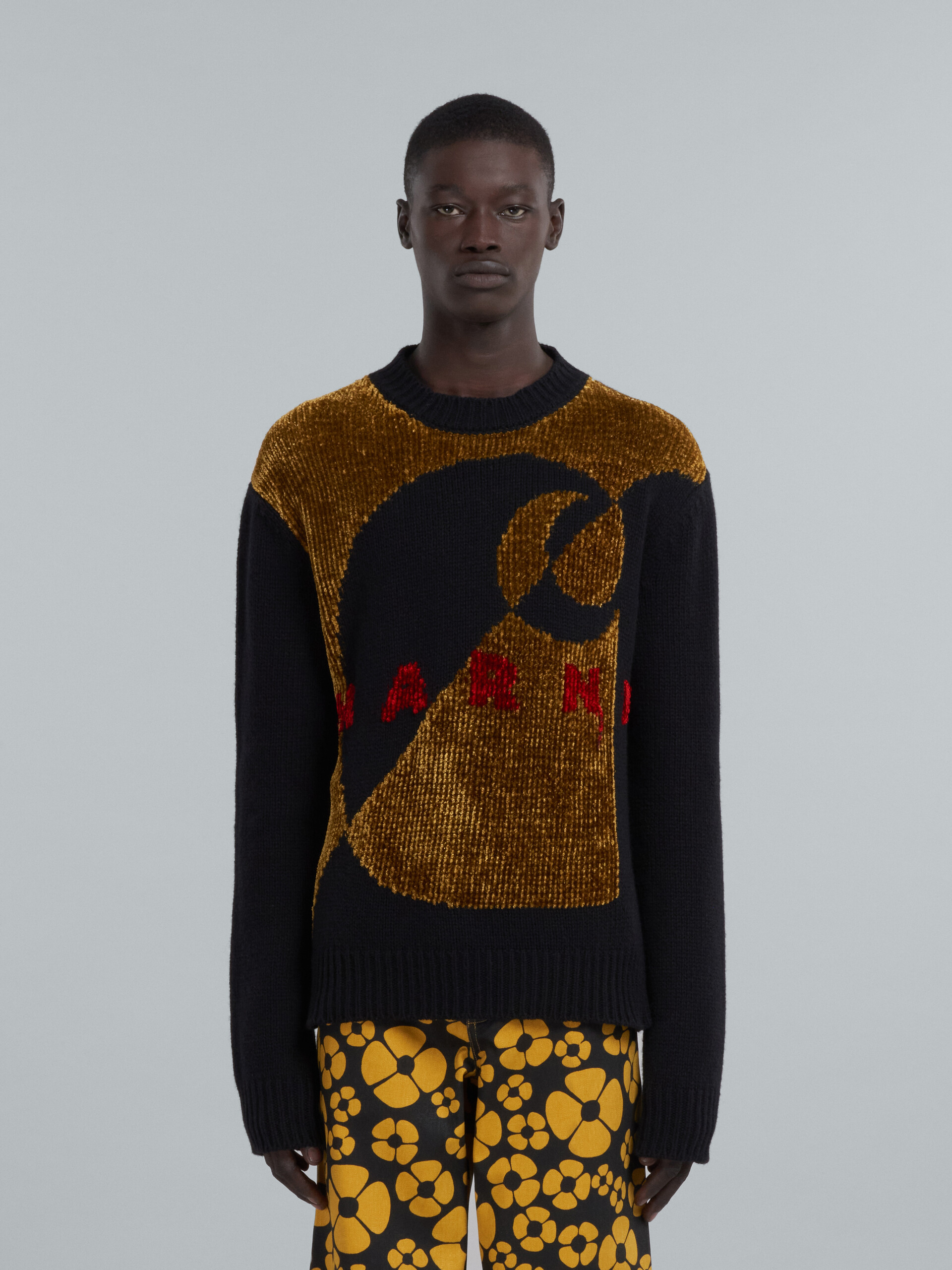MARNI x CARHARTT WIP - Crewneck sweater in black wool and chenille with logo - Pullovers - Image 2