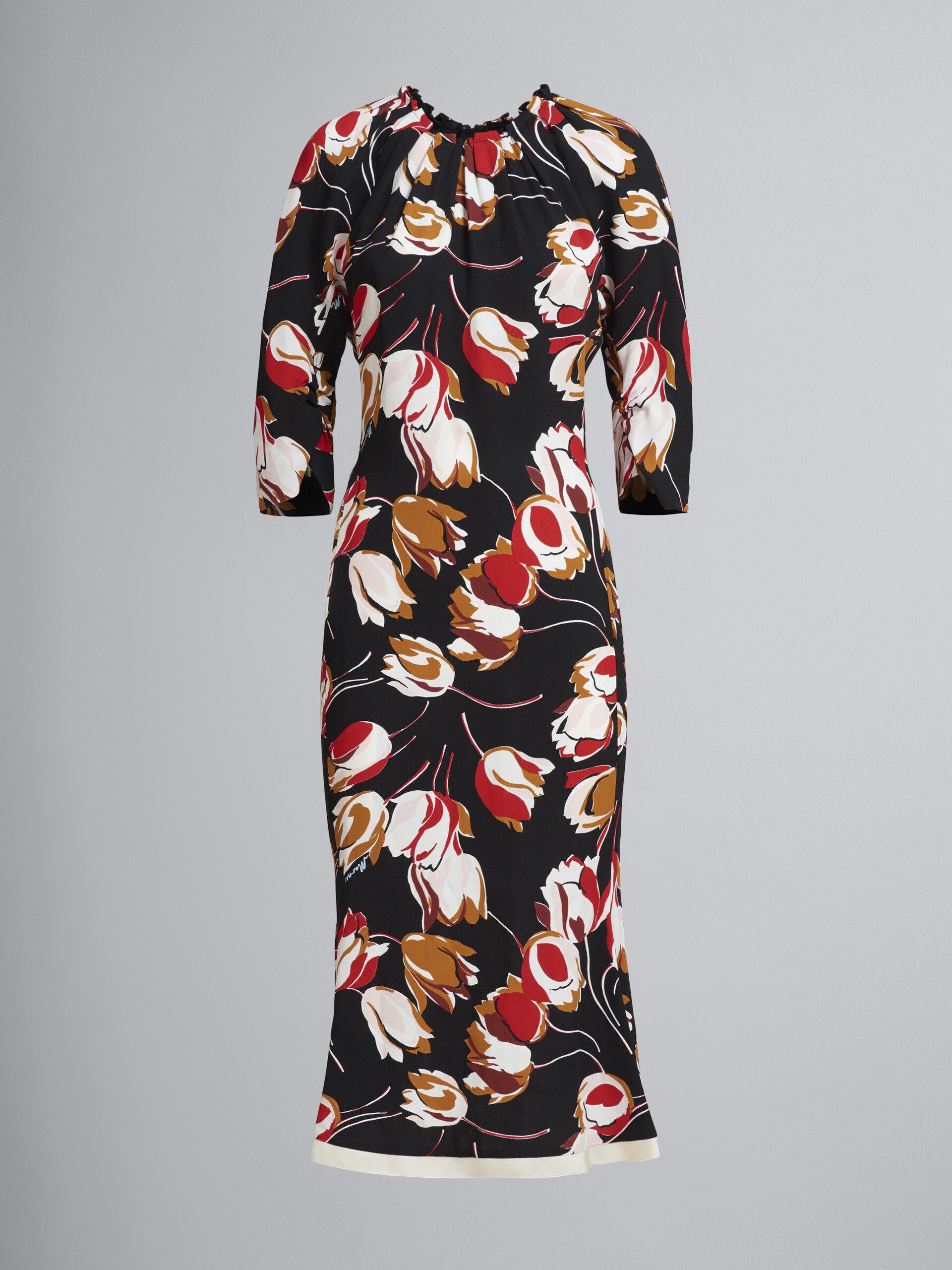Windblown print cady dress with 3/4 sleeves - Dresses - Image 1
