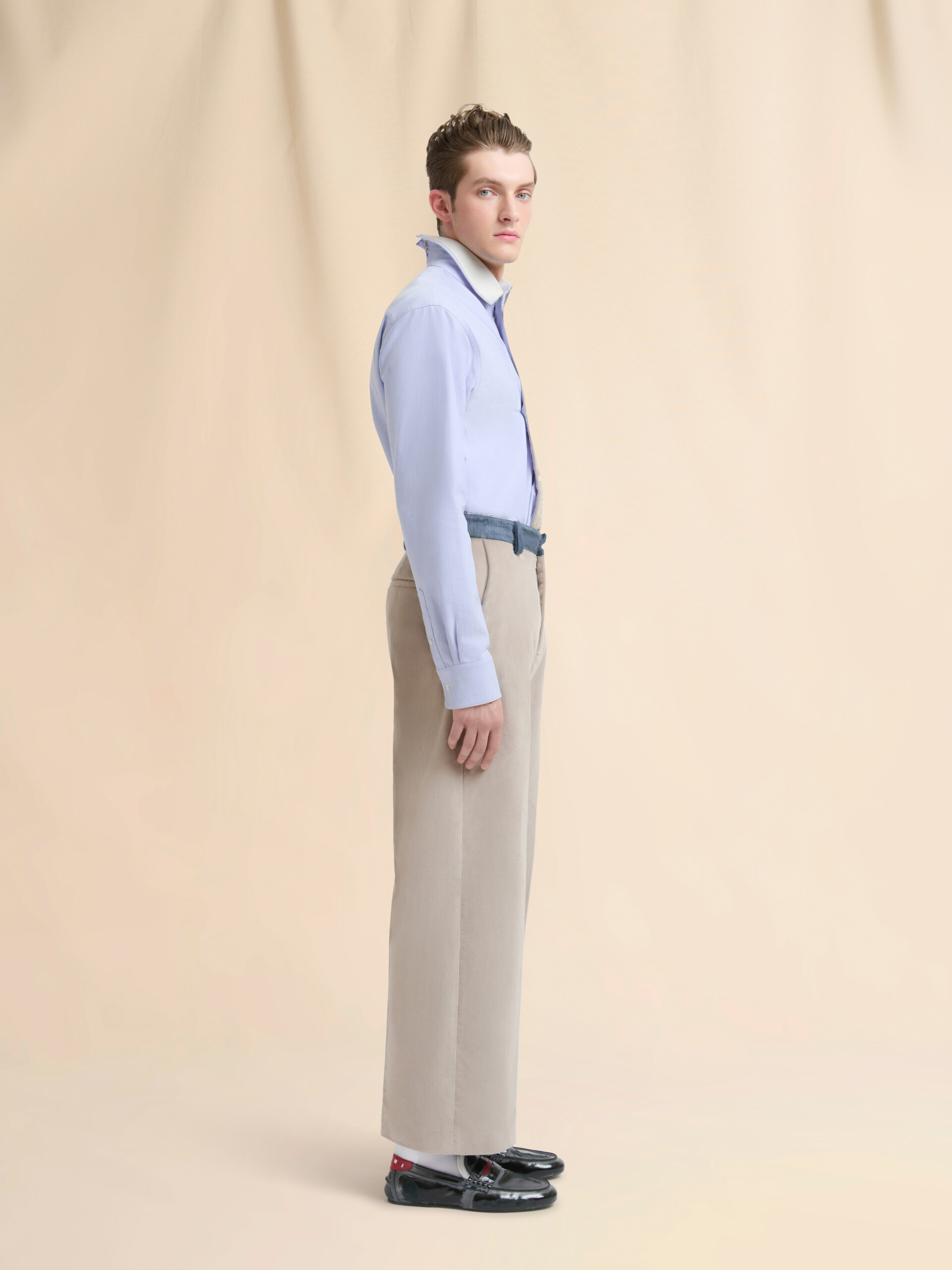 Beige velvet trousers with contrast waistband - Pants - Image 5