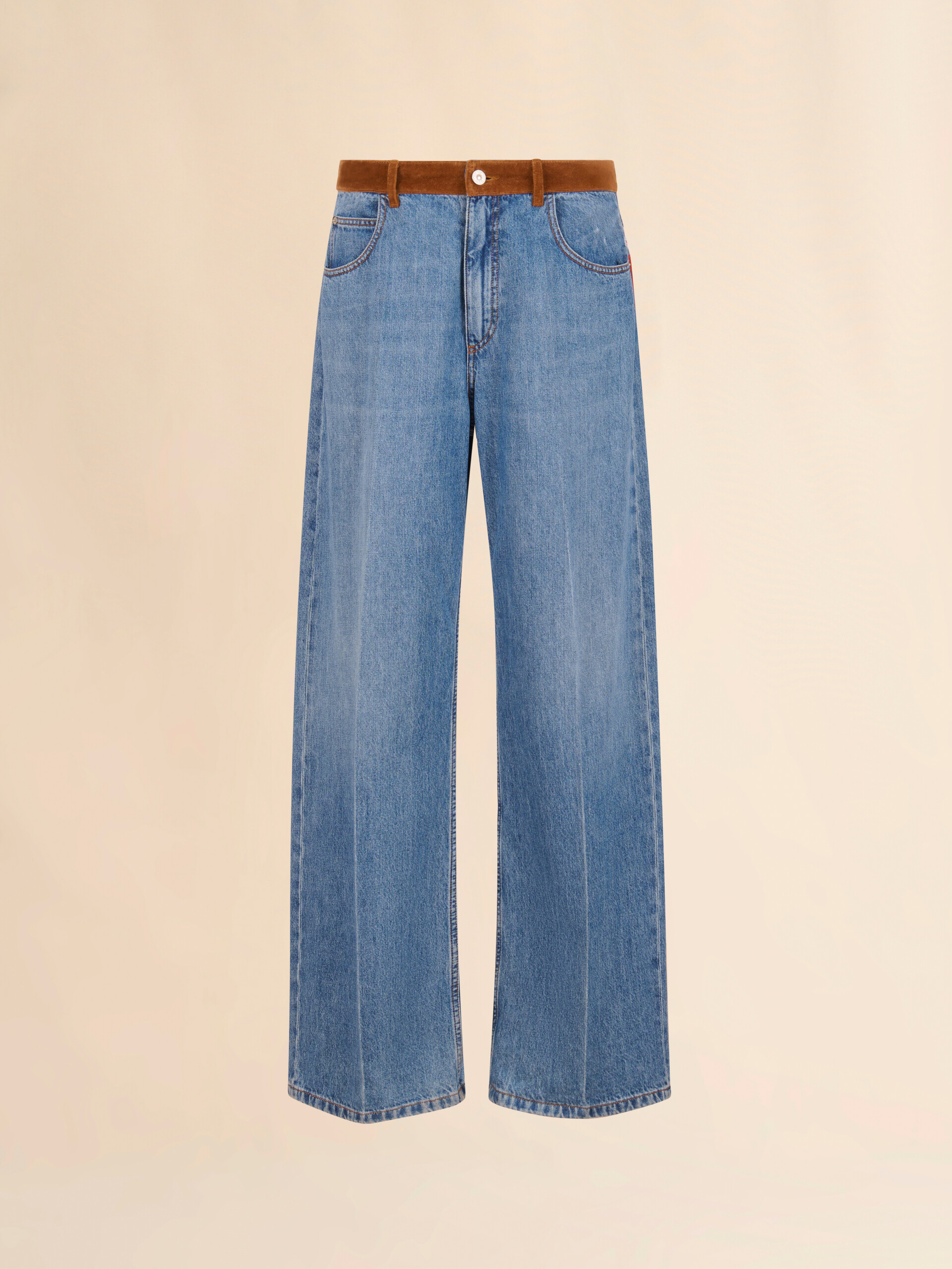 Blue denim trousers with velvet waistband - Pants - Image 1