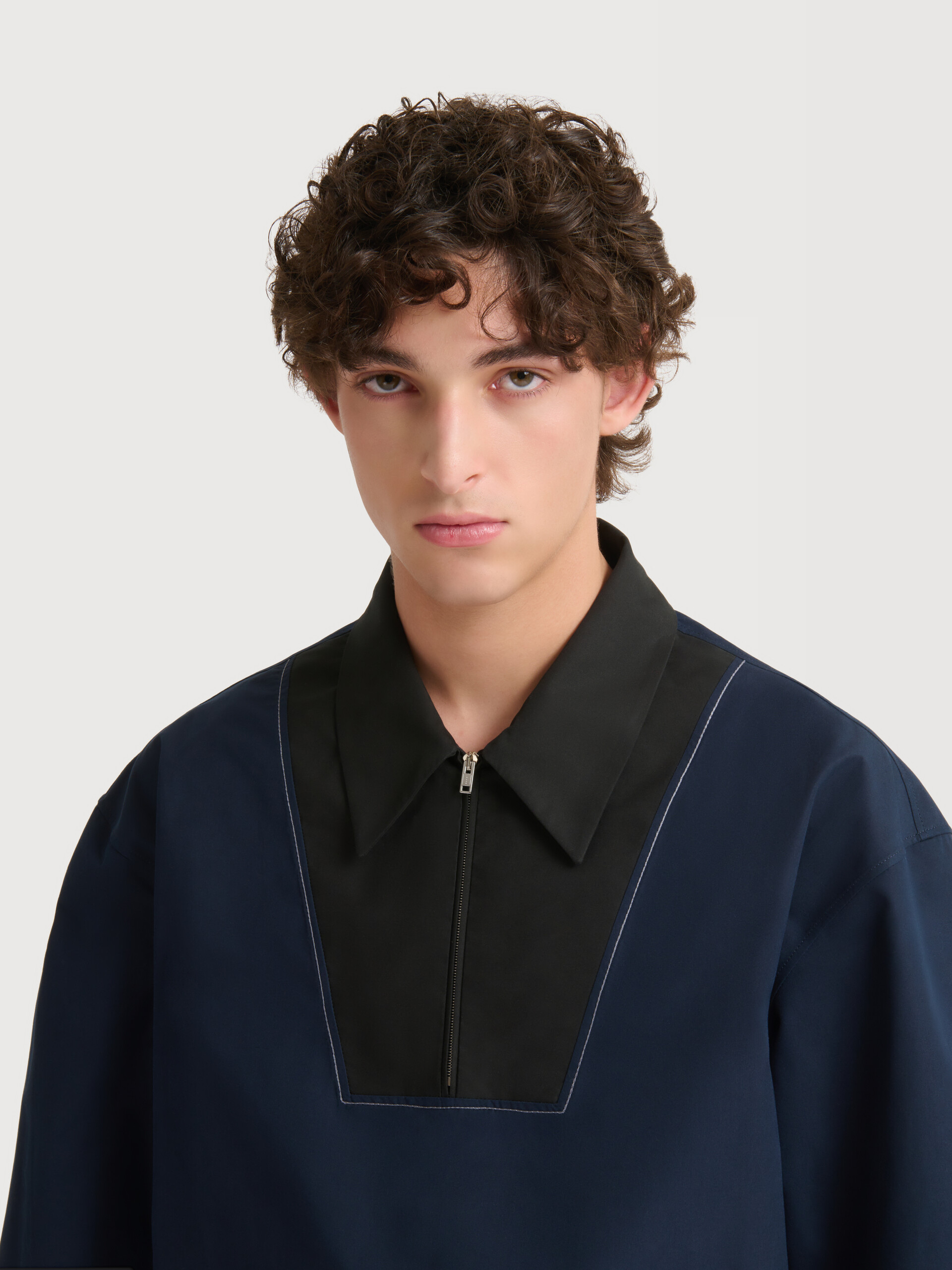 Deep blue poplin shirt with zip bib - Shirts - Image 5