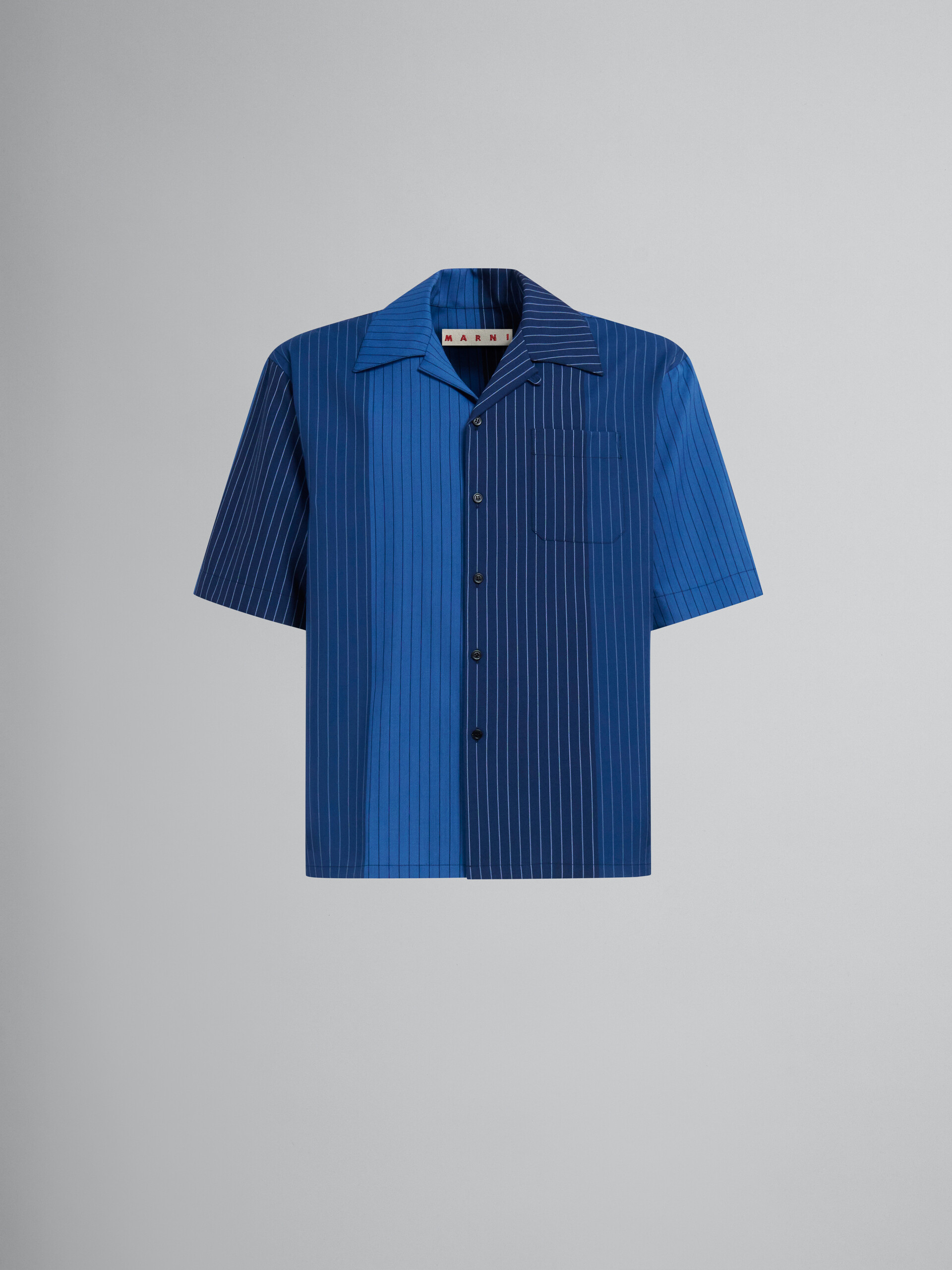 ブルー グラデーションピンストライプ ウール製ボーリングシャツ - シャツ - Image 1
