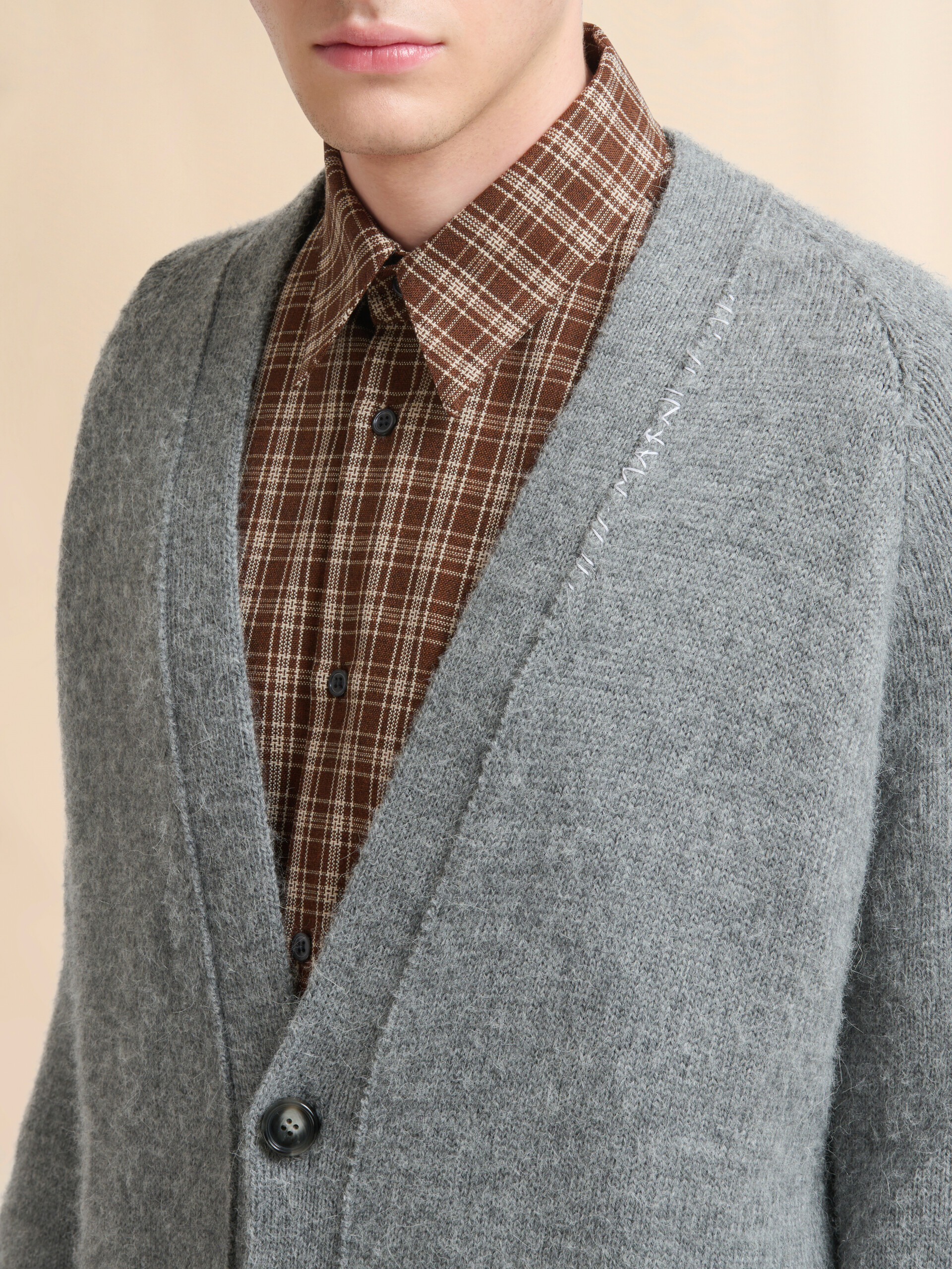 Grey wool alpaca cardigan with wolf patch - Pullovers - Image 4