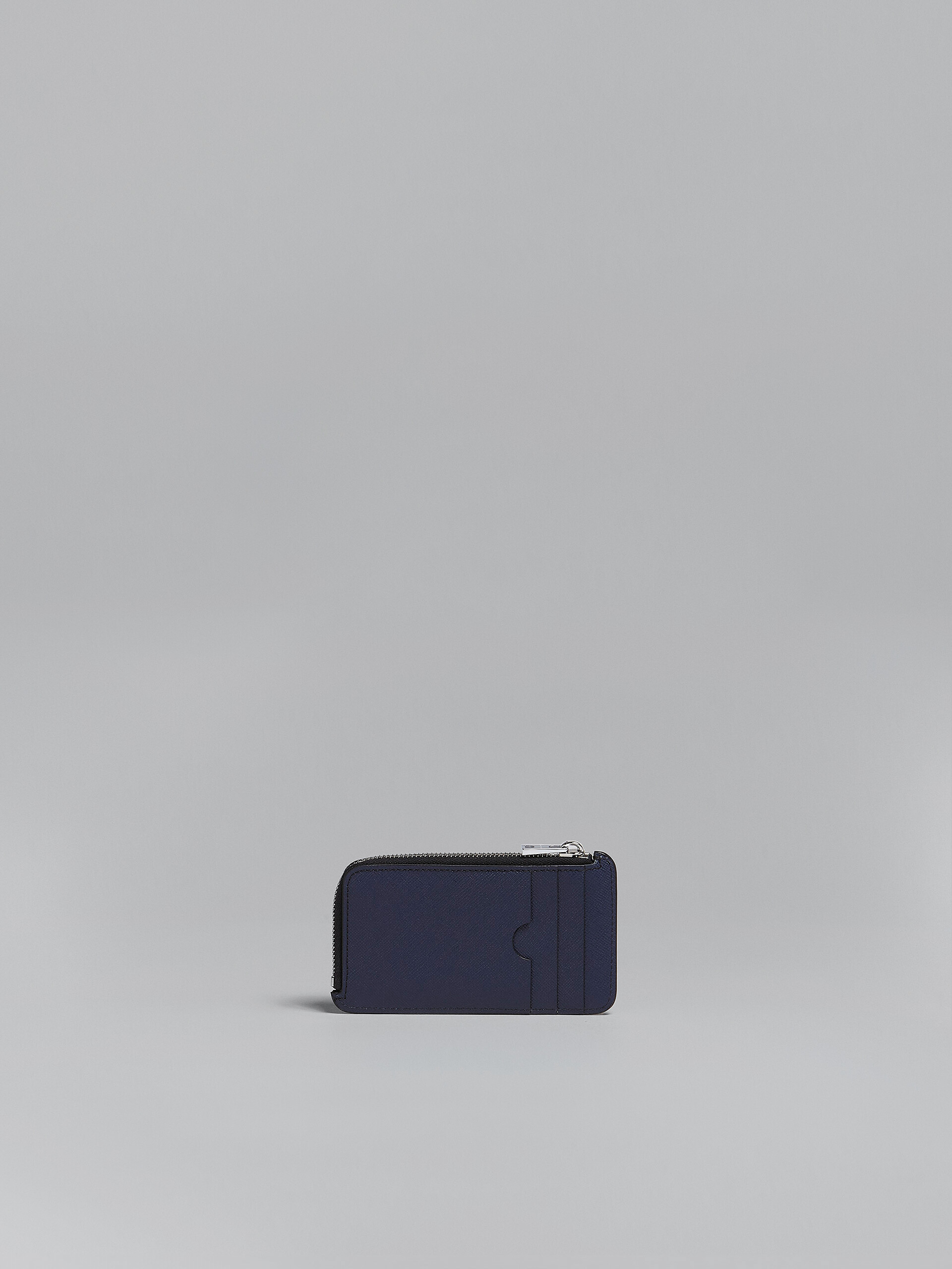 Kartenetui mit umlaufendem Reißverschluss aus Saffiano-Leder in Blau und Schwarz - Brieftaschen - Image 3
