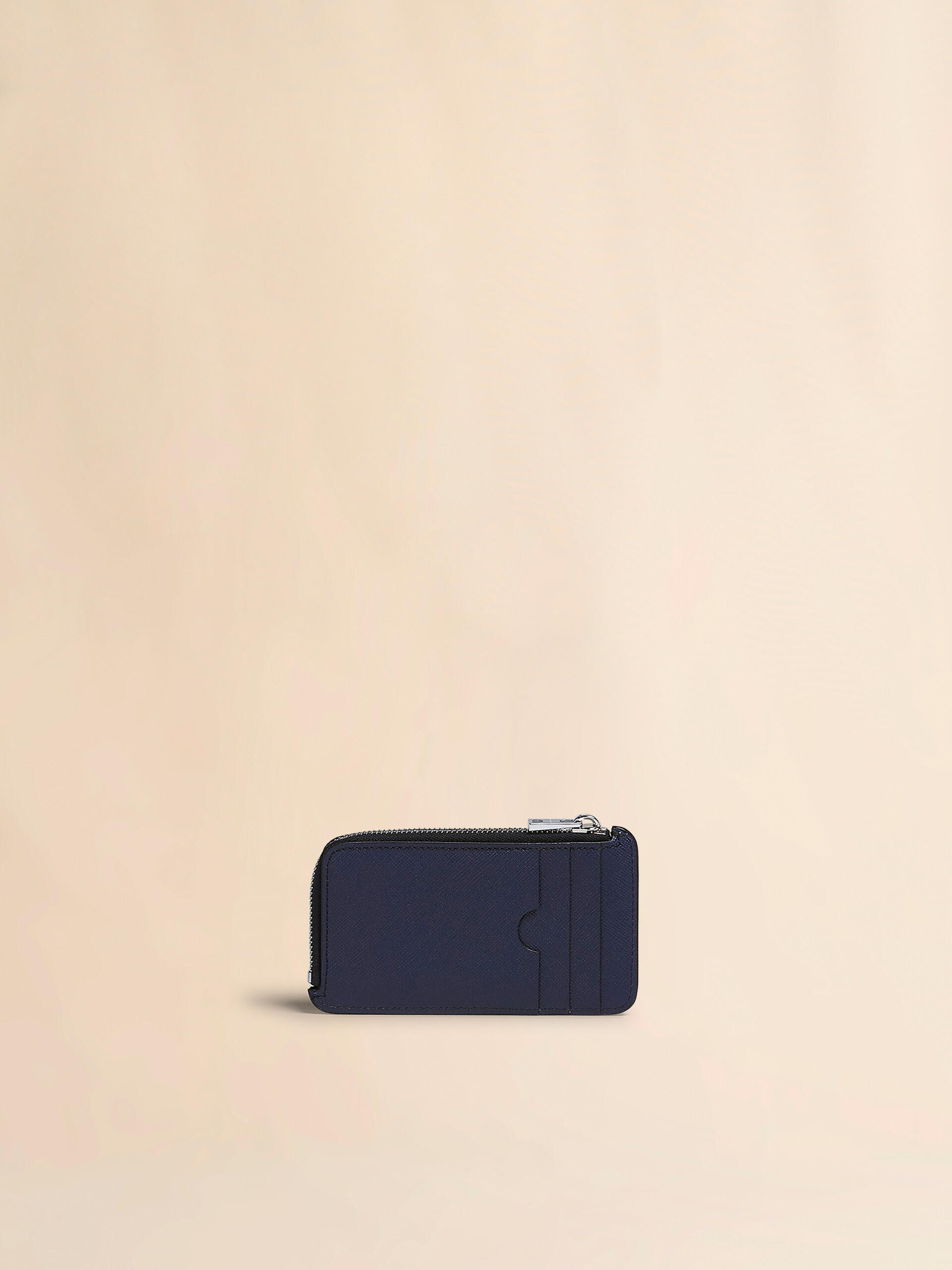 Blue and black saffiano leather zip-around card case