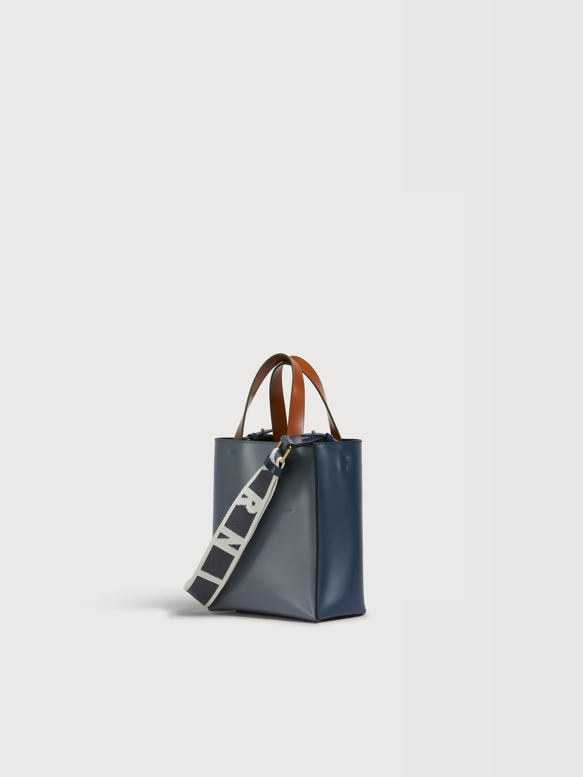 Blue gray and brown leather Museo mini bag | Marni