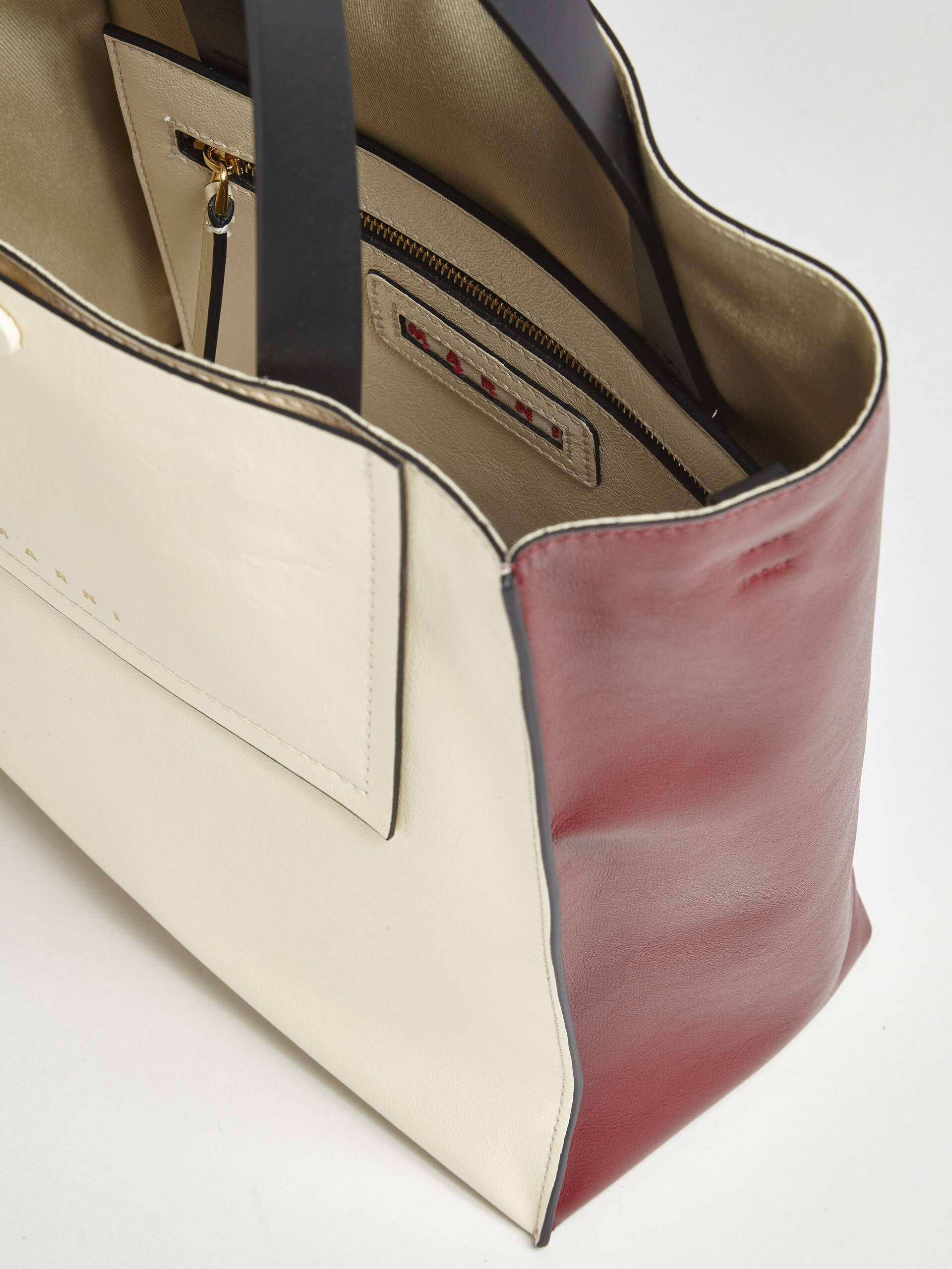 MUSEO SOFT small bag in white and dark red leather - Shopping Bags - Image 3