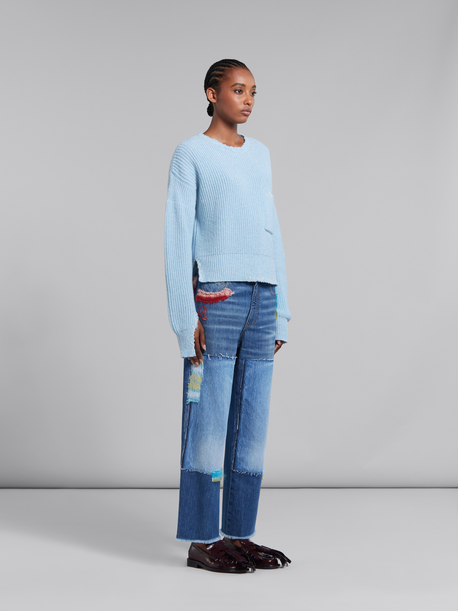 Blue mouliné jumper with mending - Pullovers - Image 5