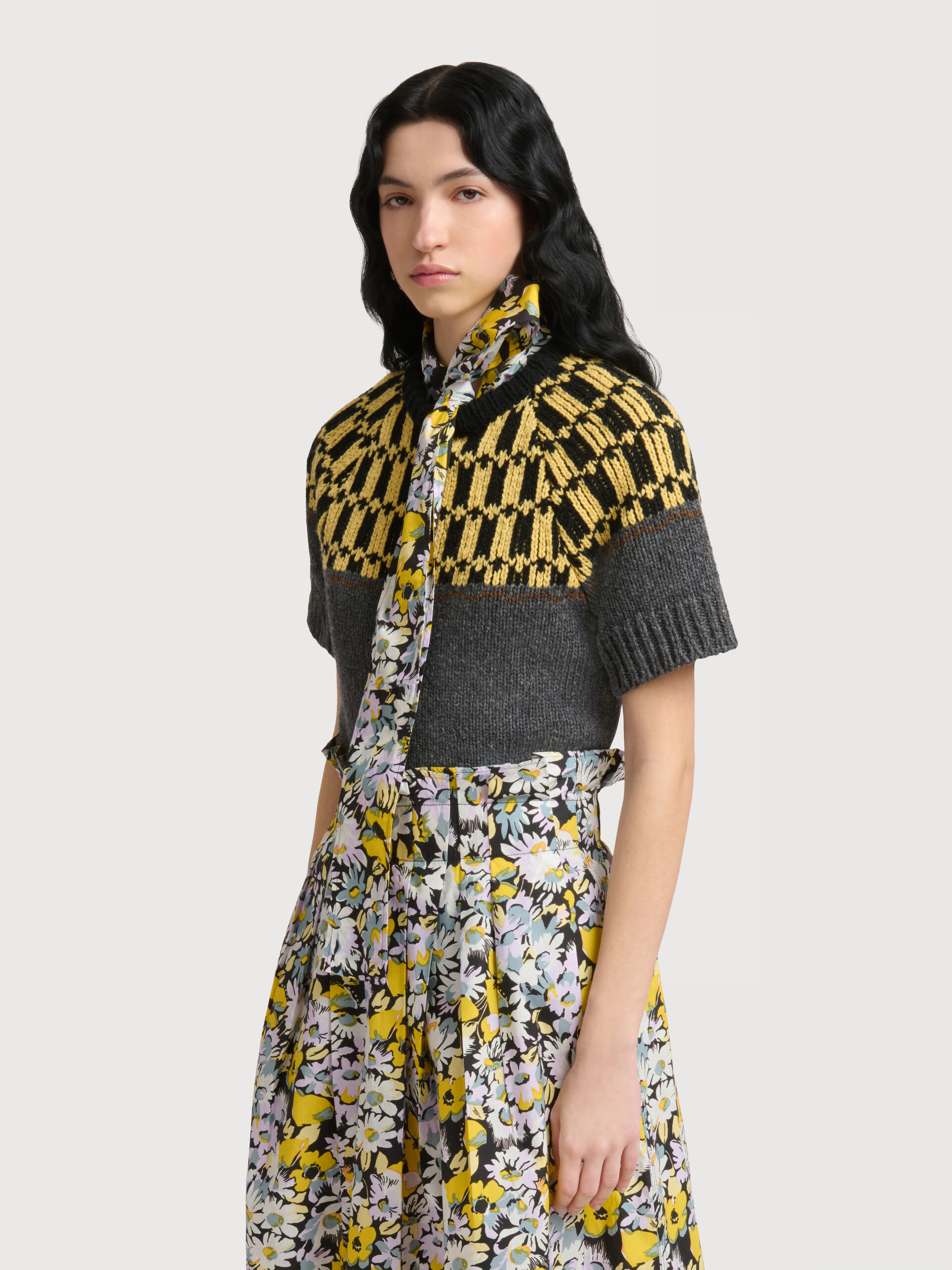Grey wool jumper with geometric motif - Pullovers - Image 3