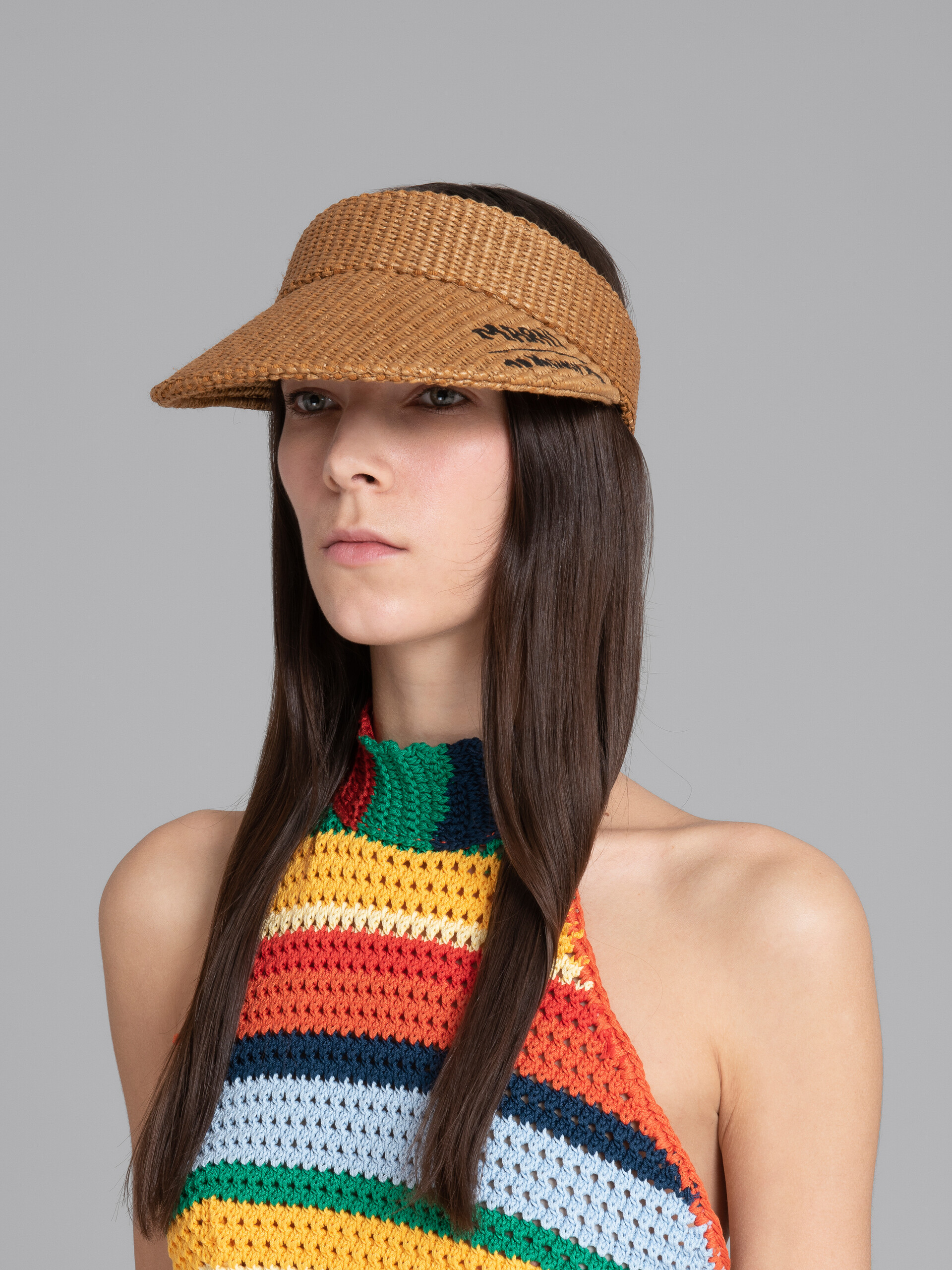 Marni x No Vacancy Inn - Caramel visor in raffia fabric - Hats - Image 2