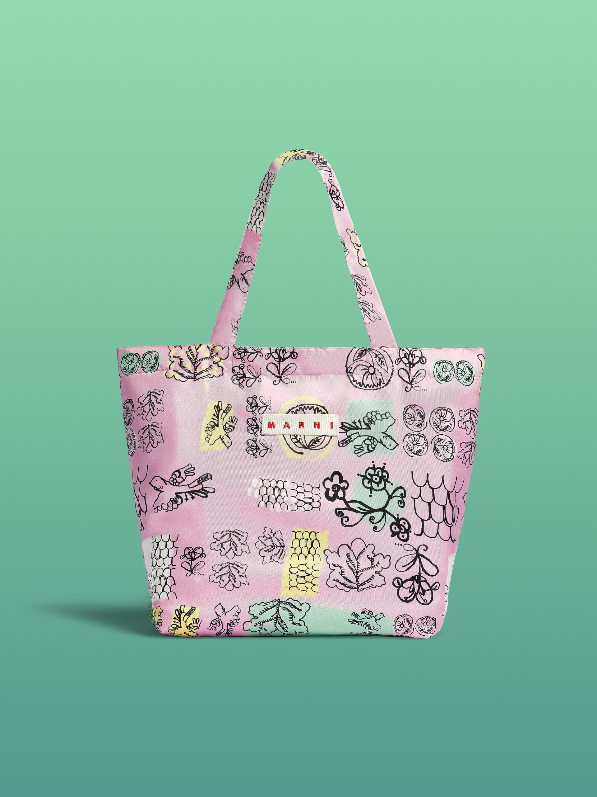 Pink and blue silk tote bag with archival graphic print - Bags - Image 1