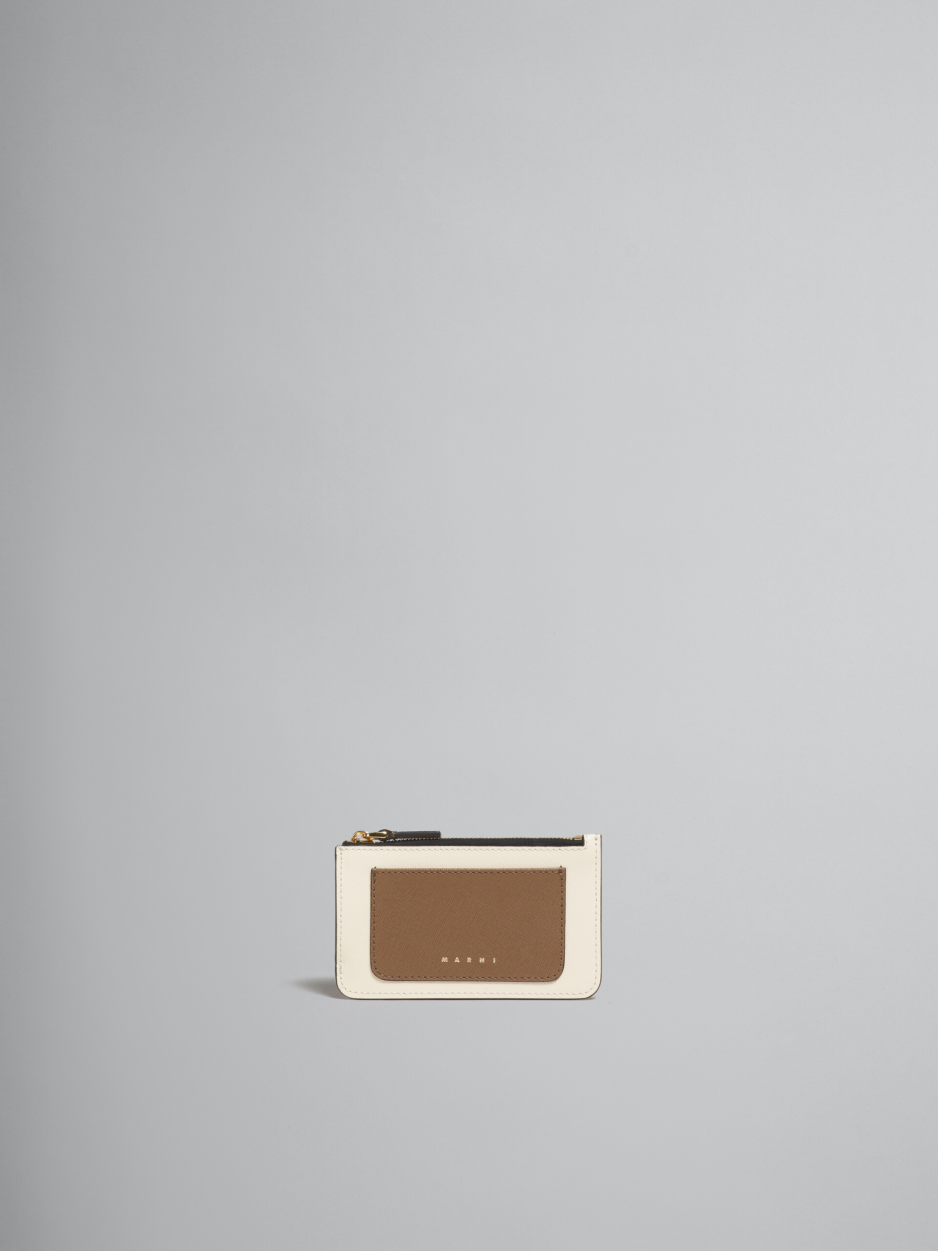 Light green white and brown saffiano leather card case - Wallets - Image 1