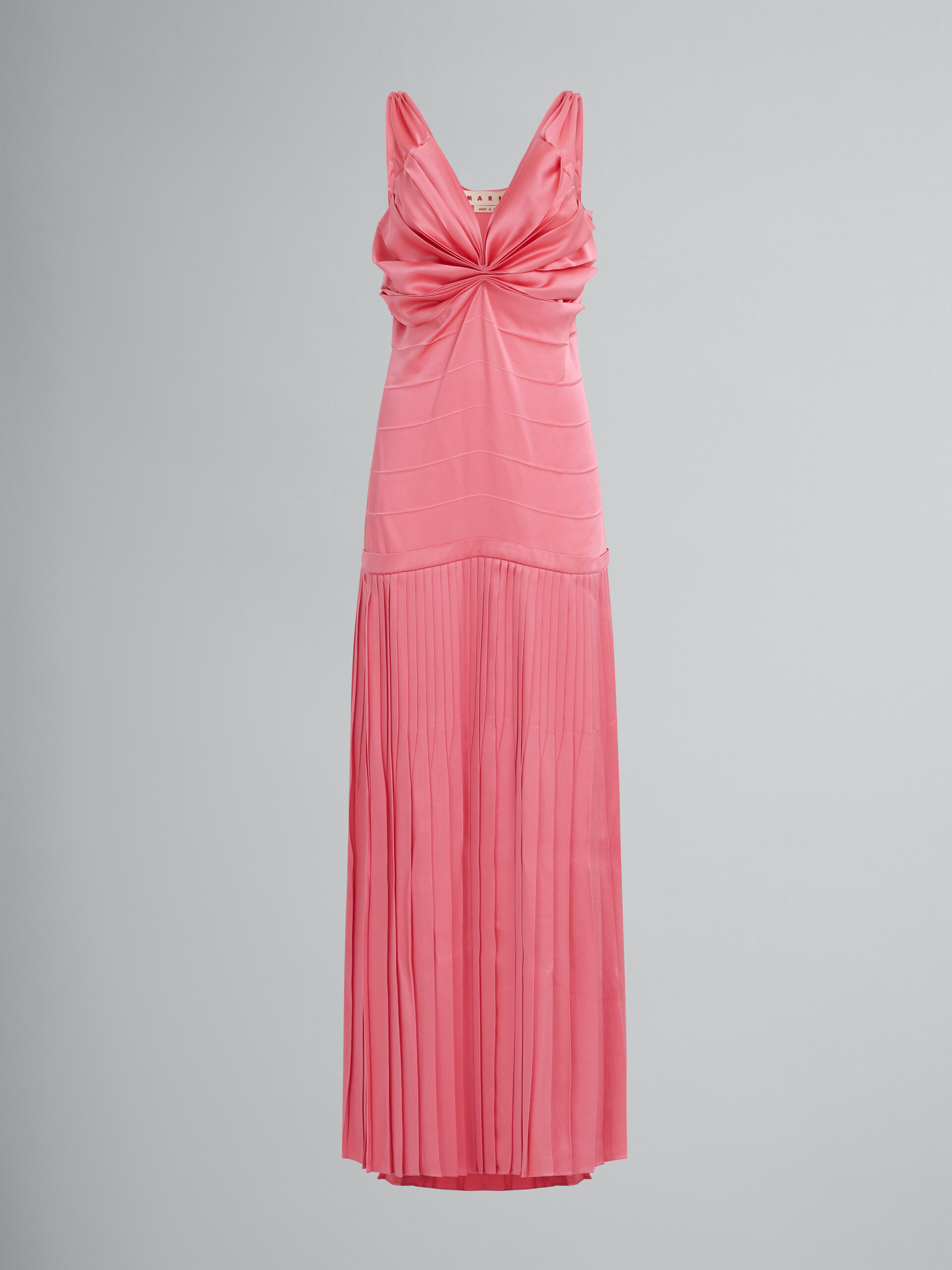 Draped long dress in pink crêpe satin - Dresses - Image 1