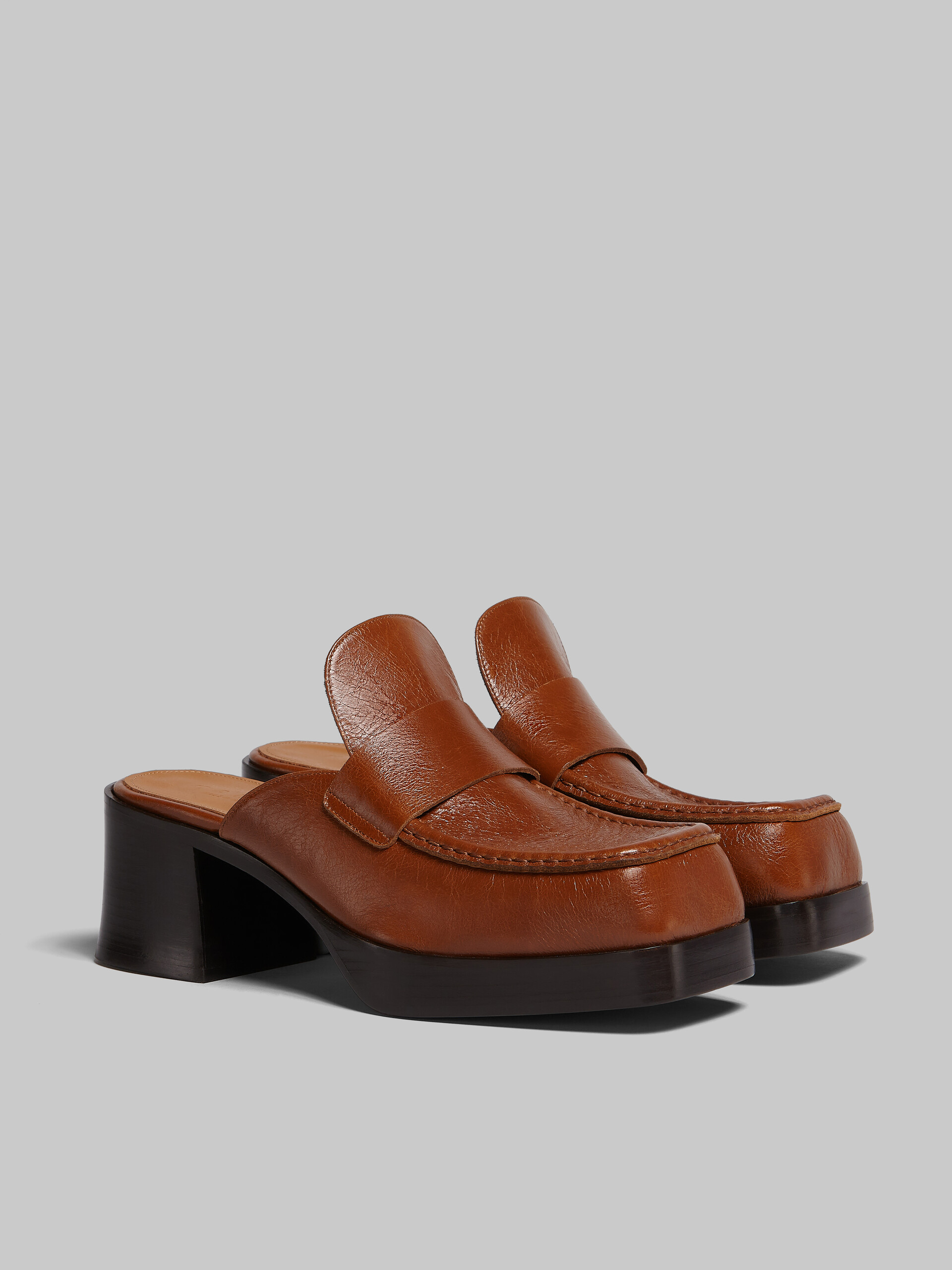 Brown leather heeled mule - Pumps - Image 2