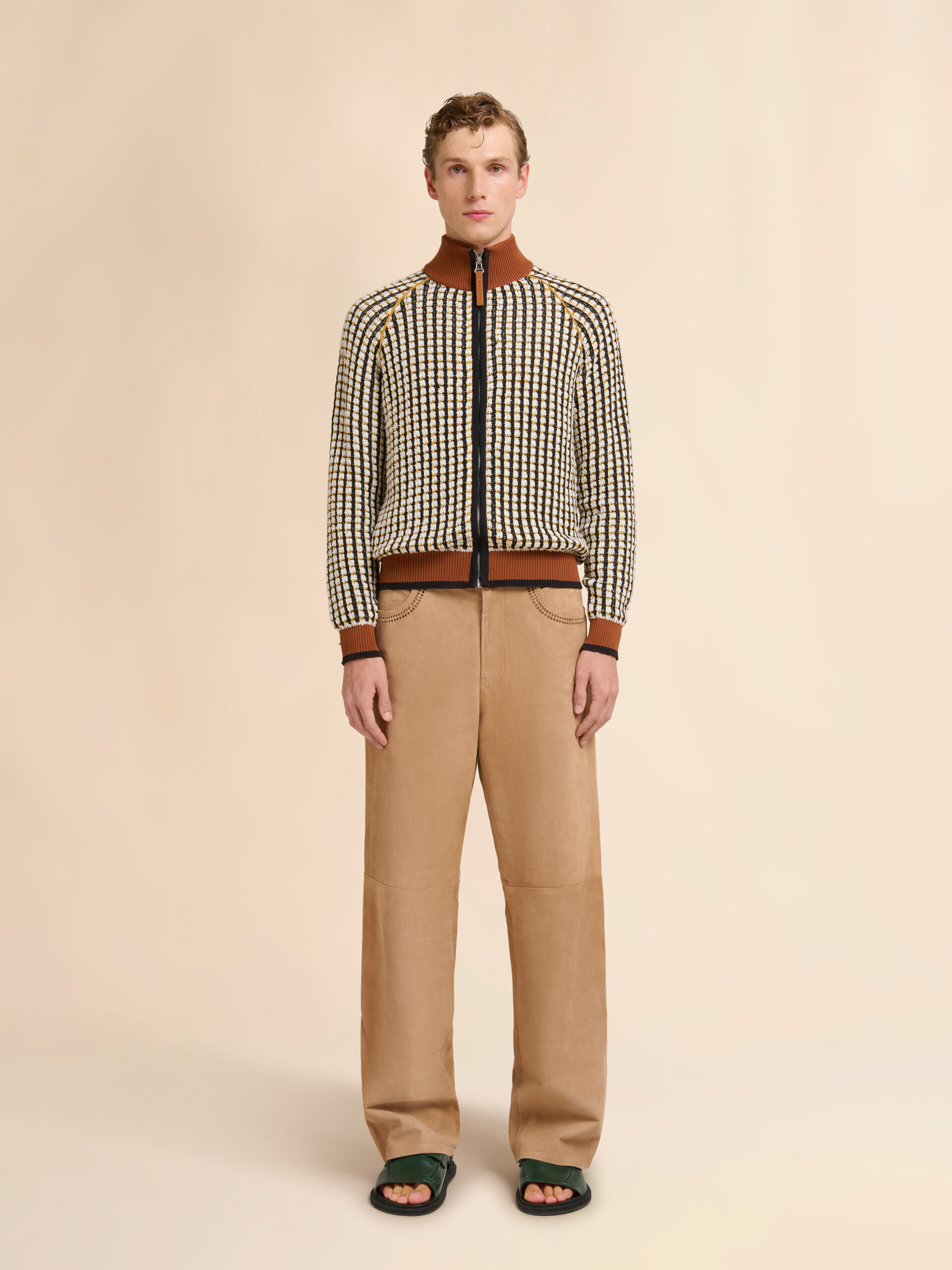 White bouclé tweed-effect jumper with zip - Pullovers - Image 2