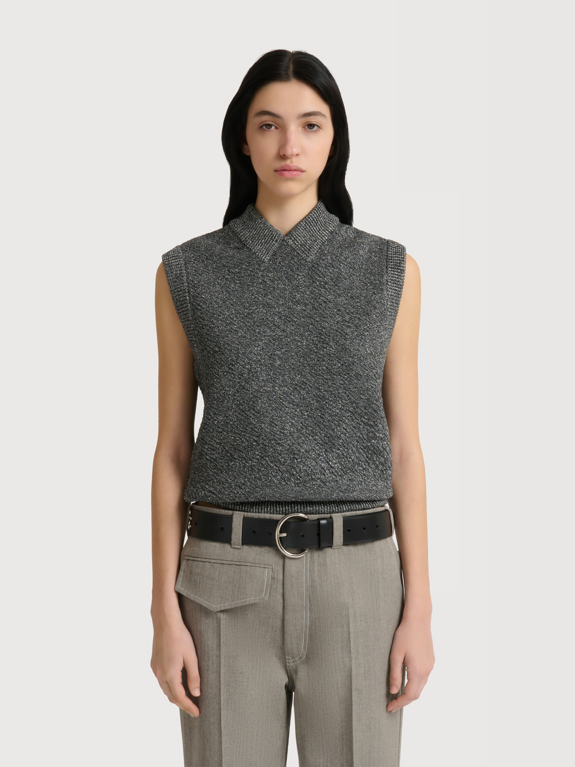 Grey wool vest with lurex detailing - Pullovers - Image 2