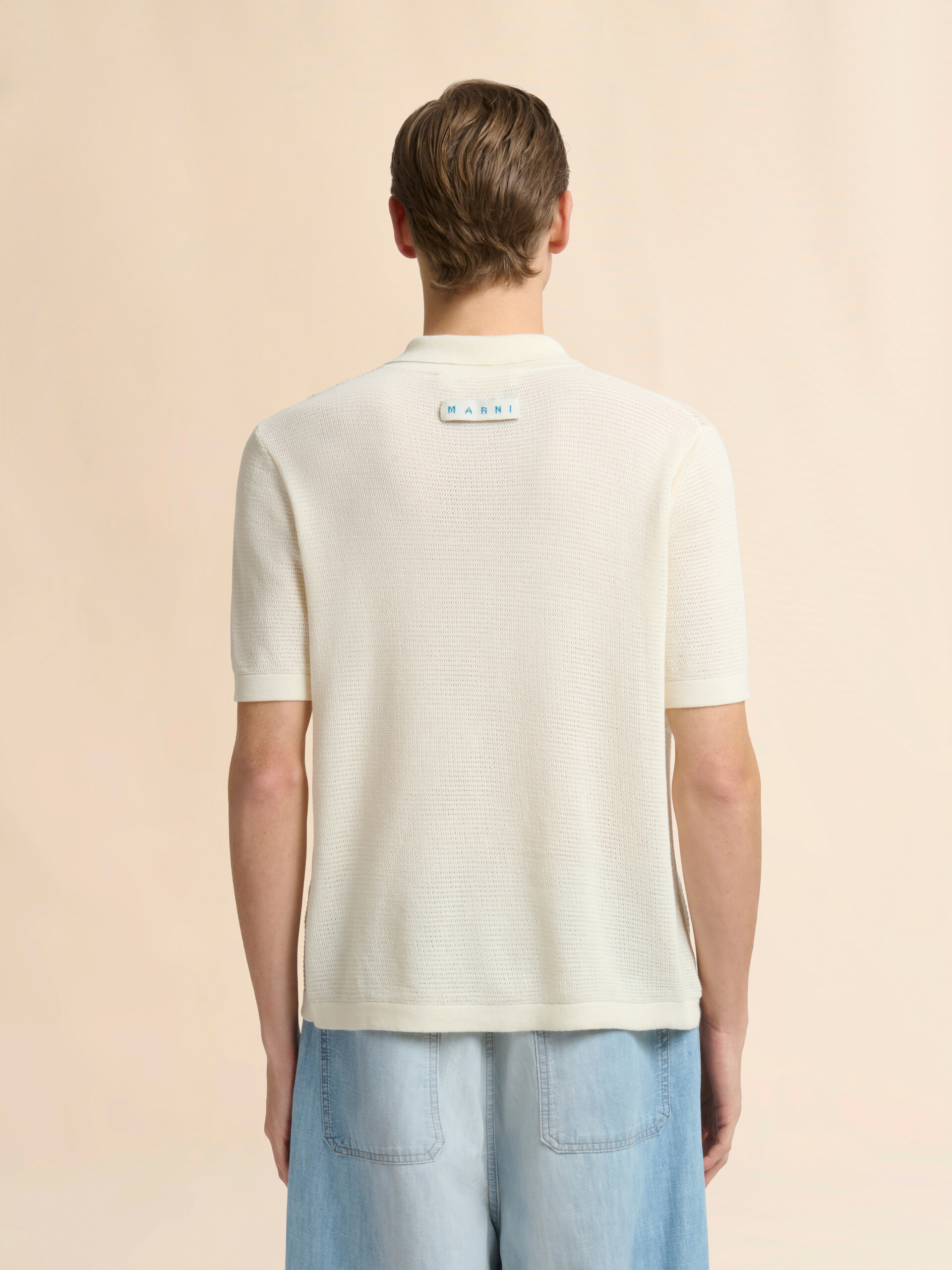 クリーム コットン製メッシュカーディガン、フローラルインターシャ - プルオーバー - Image 3