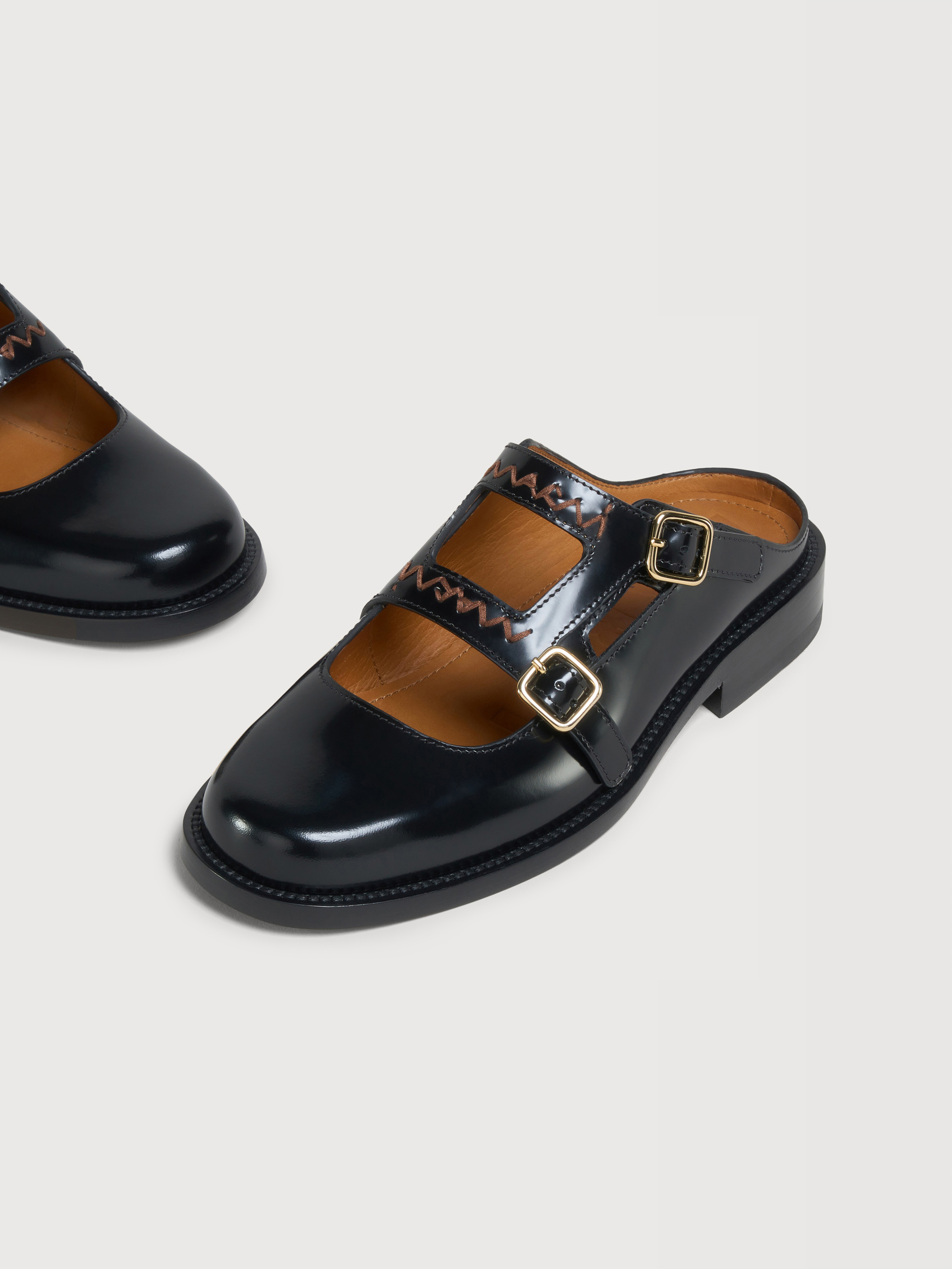 Black leather loafer with double buckle - Sandals - Image 5