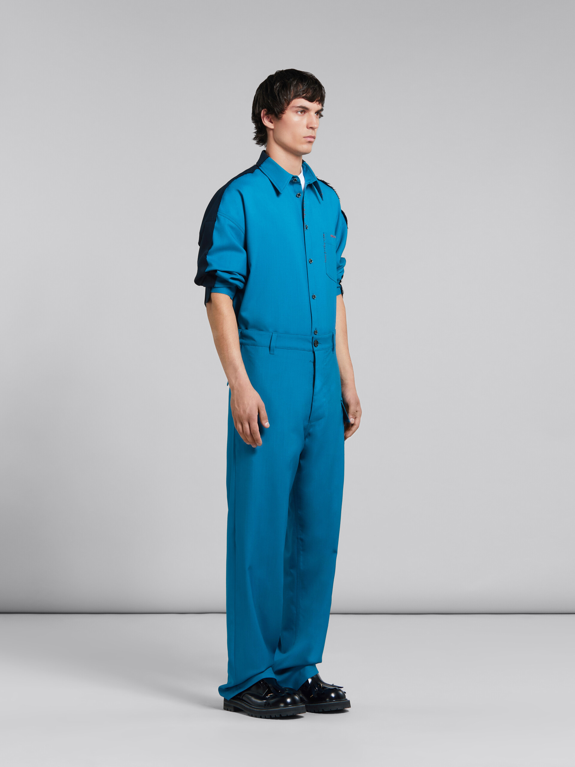 Teal tropical wool trousers with utility pocket - Pants - Image 5