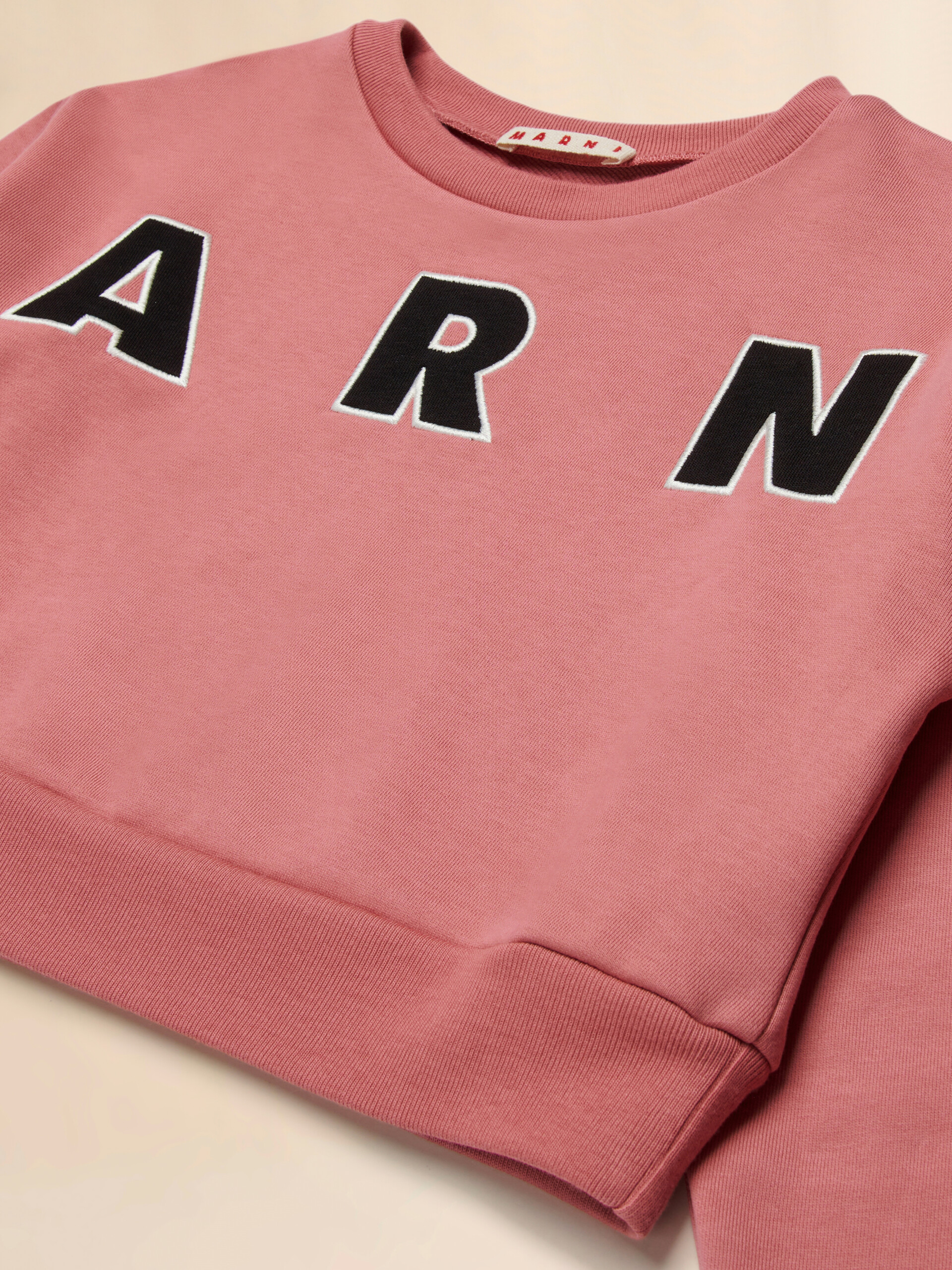 Pink cotton cropped sweatshirt with embroidered logo - Sweaters - Image 3