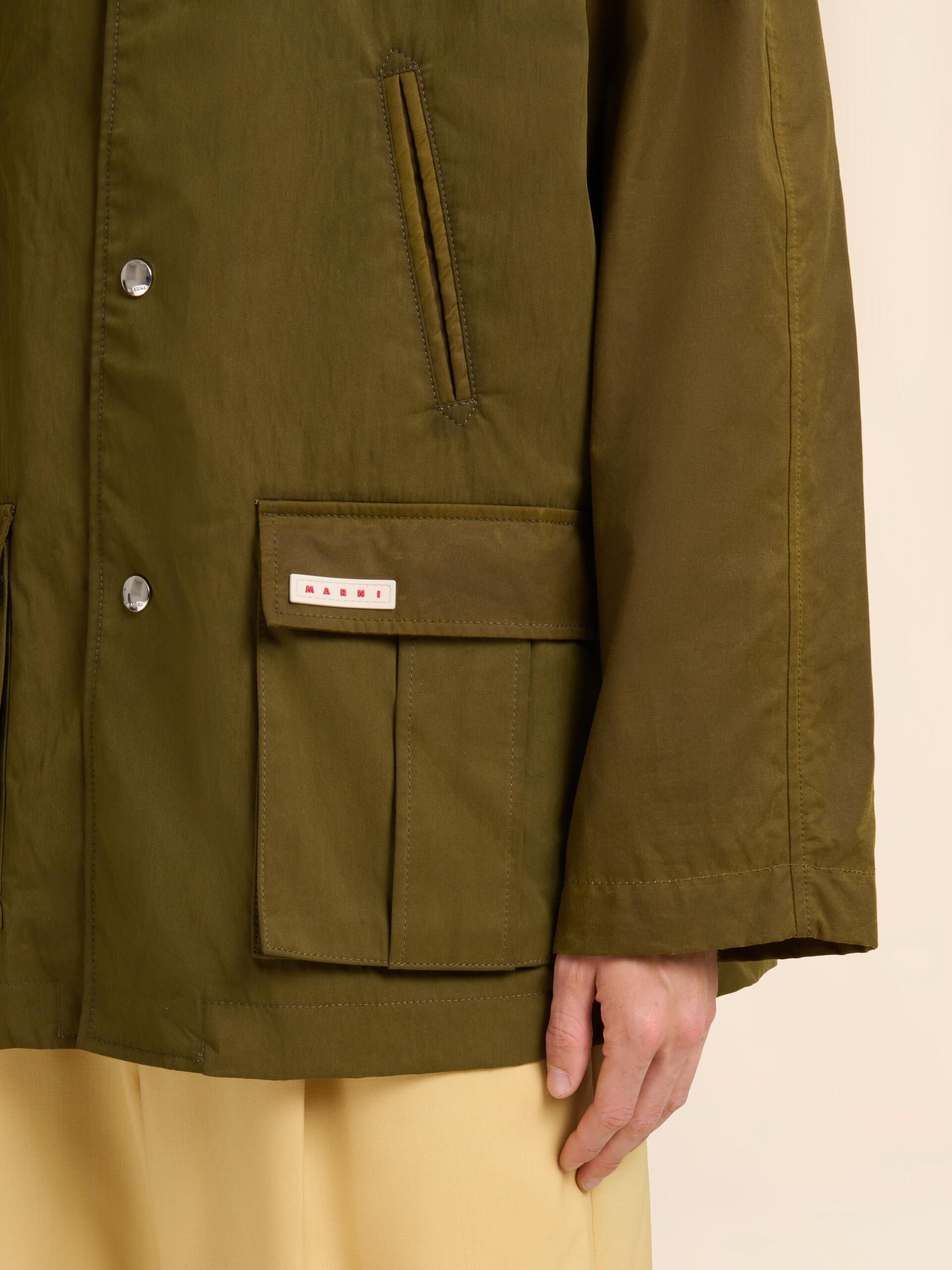 Green gabardine jacket with corduroy collar - Coats - Image 5