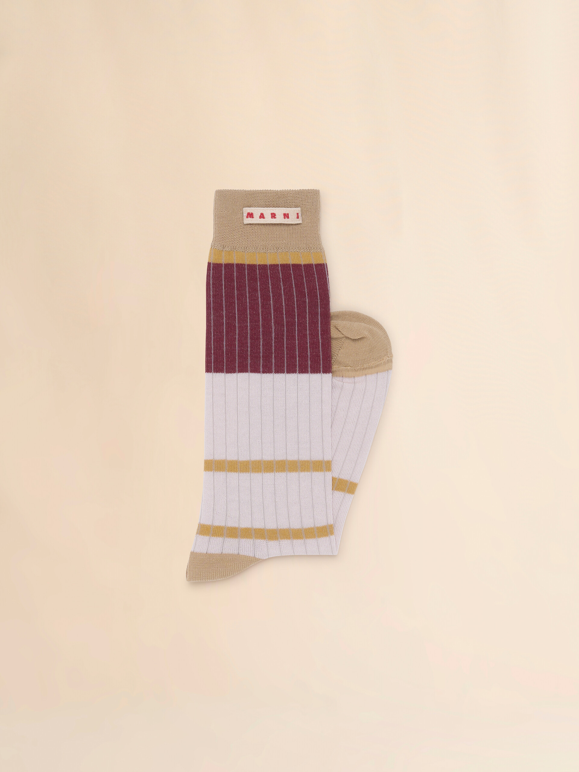 Pink and beige cotton socks with logo label - Socks - Image 2