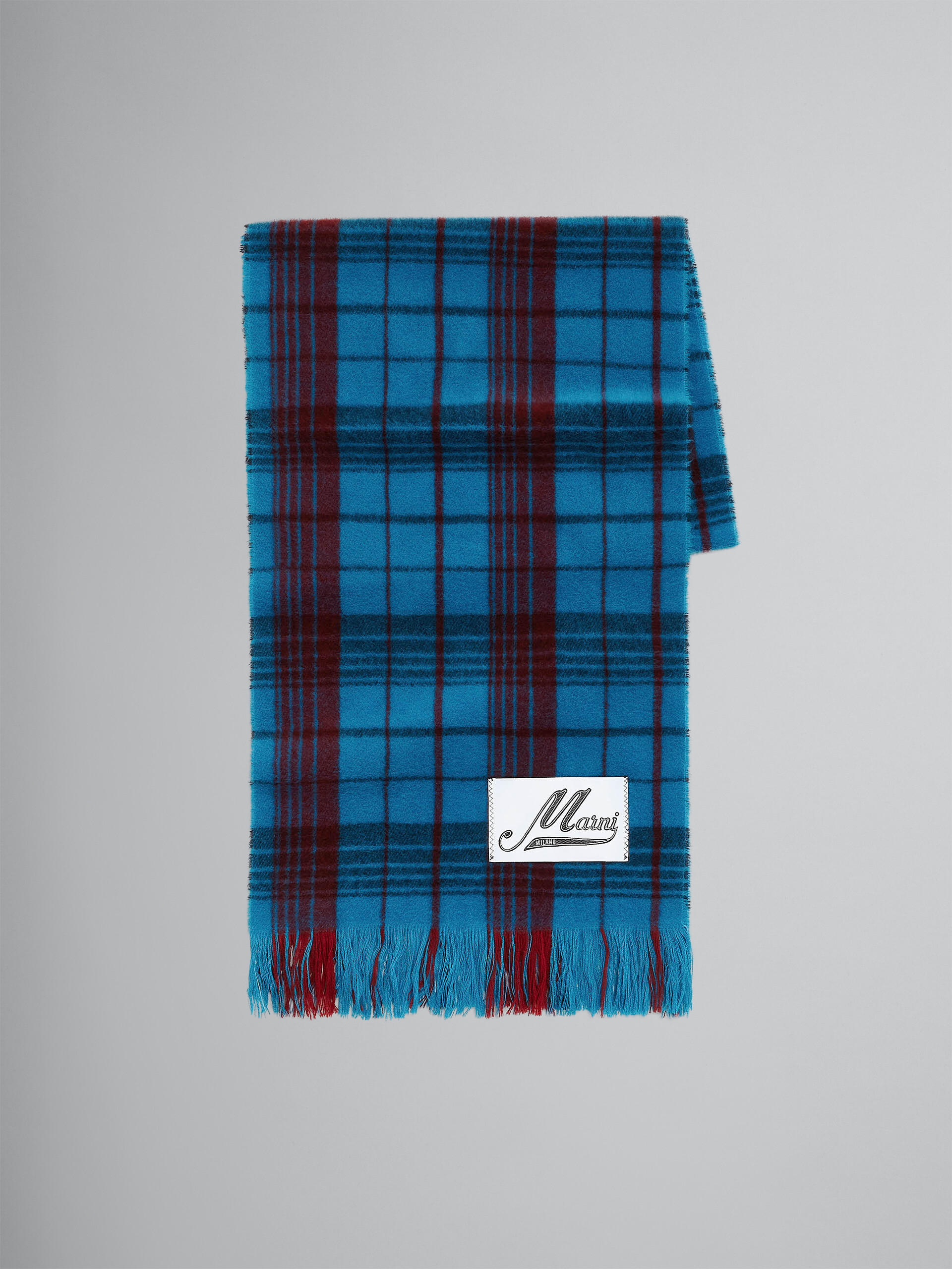 Blue check wool scarf - Scarves - Image 1