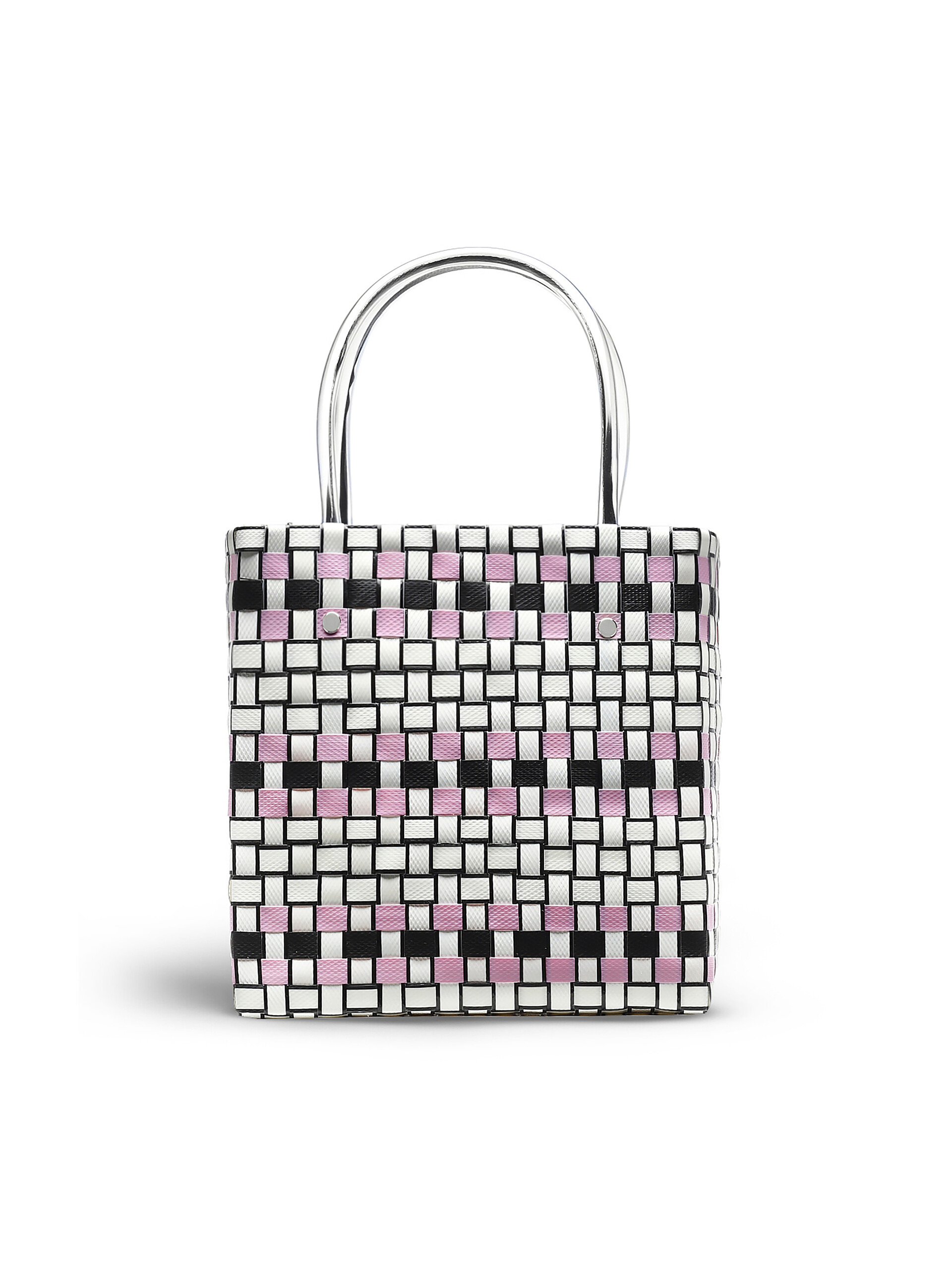 Bolso MARNI MARKET BASKET de material tejido a rayas multicolor blanco